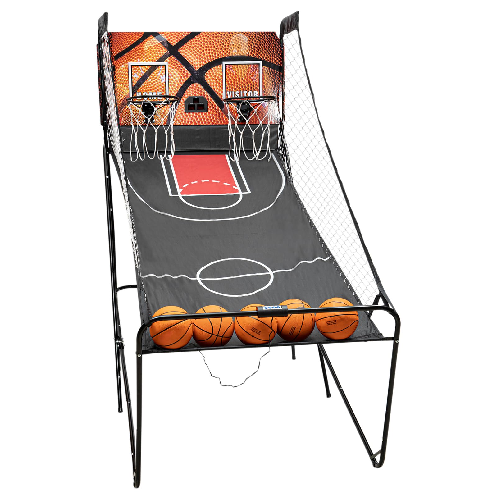 HinLIaDa Foldable Basketball Arcade Game, 8 Game Options Double Shot 2Player w/ 5 Balls Inflation Pump and LED Scoring System Indoor Basketball Game for Kids, Adults