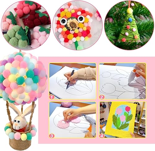 Vista 4 de TOAOB - 1900 pompones surtidos de 0.39 pulgadas para artes y manualidades multicolor con 100 pompones pequeños para decoración de manualidades