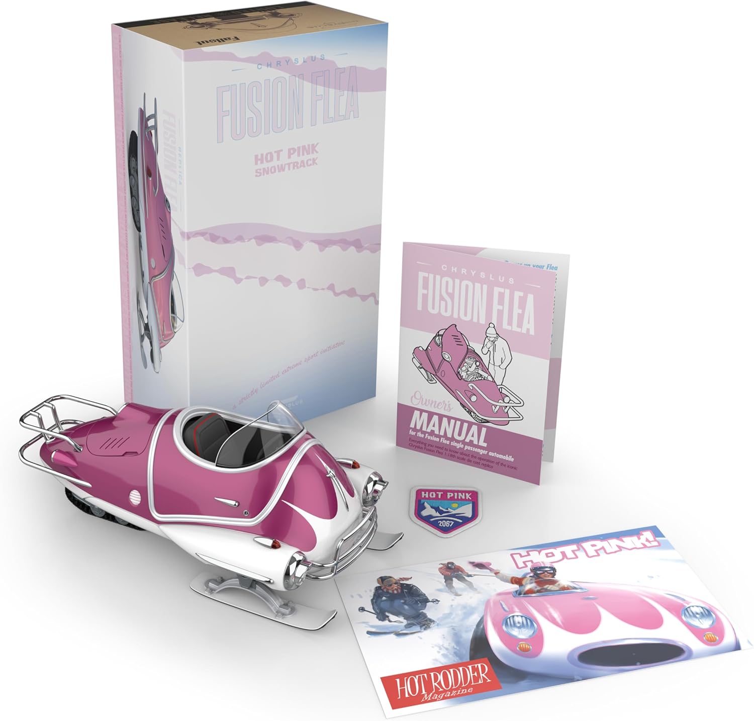The Wand Company Fallout Flea Premium Die-Cast Replica Vehicles with Rear Caterpillar Track, steerable Front skids and Open-top Canopy (Hot Pink Snowtrack)