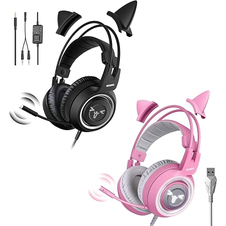 Amazon.com: SOMIC 2 Pack Cat Headset, G951s Balck Stereo Gaming Headset  with Mic for PS4, PC, Xbox One \u0026 G951 Pink Gaming Headset with Brethable  LED Light for Girls, Women : Video
