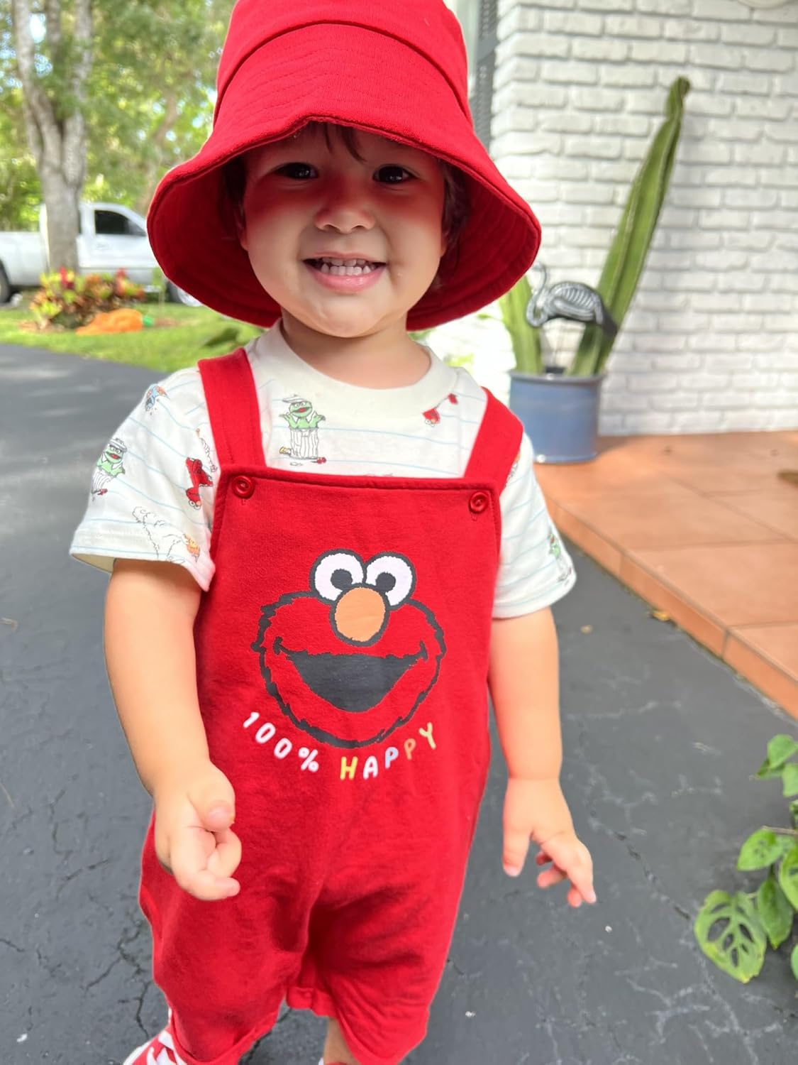 Sesame Street French Terry Short Overalls, T-Shirt & Bucket Sun Hat 3 Piece Outfit Newborn to Toddler Sizes (Newborn - 4T) - Image 6