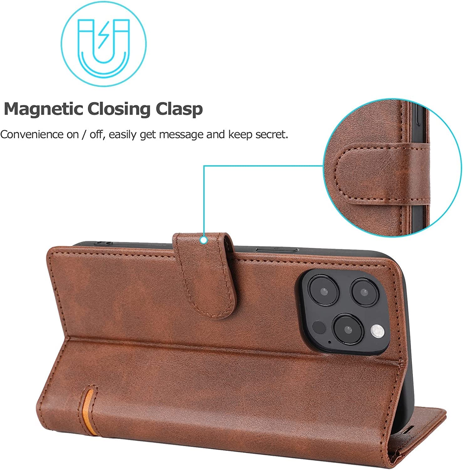KANUZ Funda para iPhone 13/13 Mini/13 Pro/13 Pro Max, cartera de piel sintética con bloqueo RFID a prueba de golpes con ranuras para tarjetas de soporte (color: marrón, tamaño: 13pro 6.1 pulgadas)
