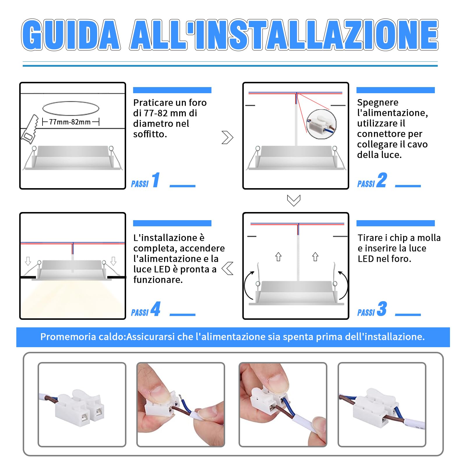 ETUOLMP Faretti led da incasso per cartongesso, 4W 380LM interno, Bianco Naturale 4000K, AC 220-240V, Faretti IP44 per cappa da cucina, bagno, corridoio, set di 10