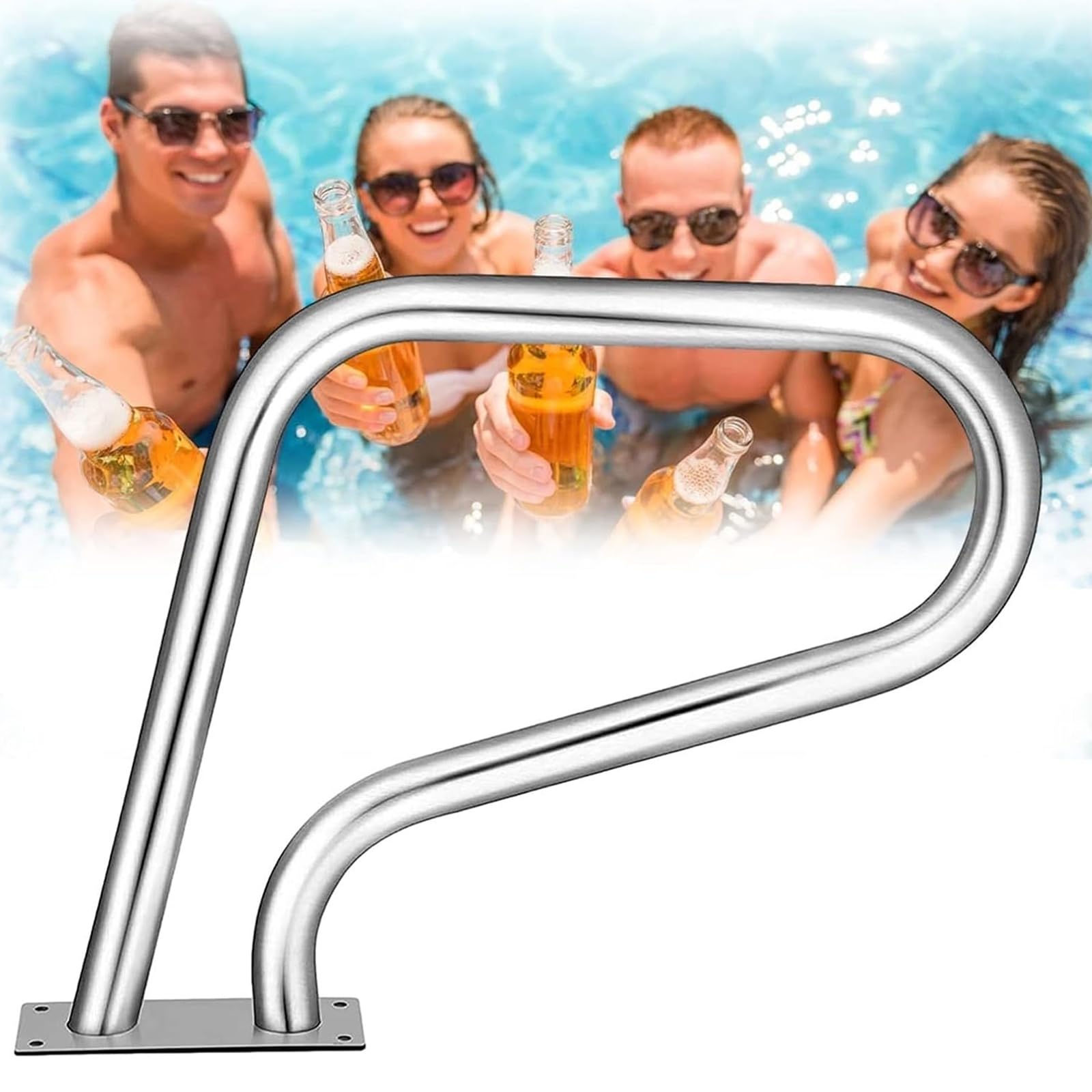 Pool Handrail, Pool Stair Rail Stainless Steel Easy to Install Pool Grab Rail Pool Entry Rail for Garden Backyard Pools