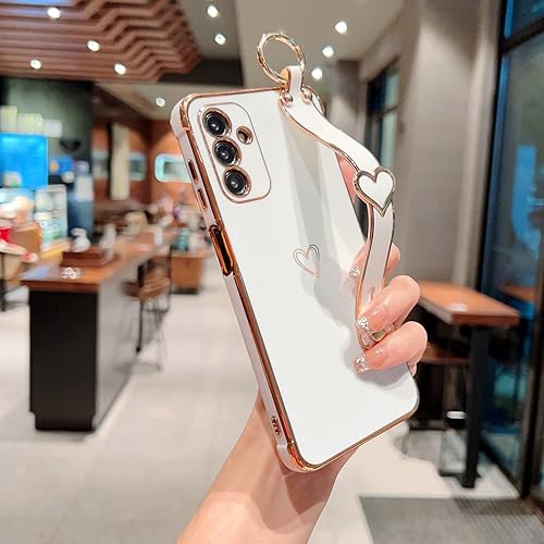 Vista 248 de ZTOFERA Funda para Samsung Galaxy S22 Plus 5G con correa para la muñeca, bonito borde chapado de lujo, patrón de corazones de amor para niñas y Azul