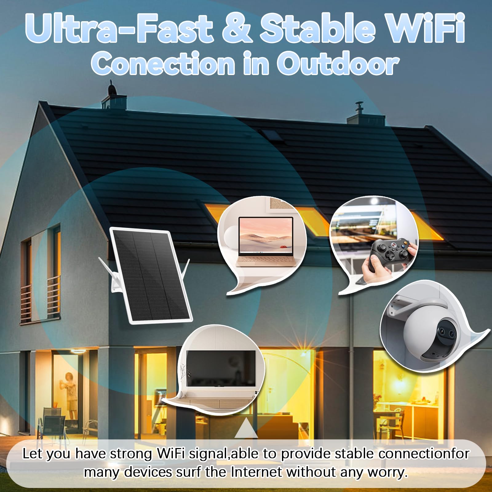 Repetidor Amplificador WiFi Exterior Batería Solar, Amplificador WiFi | Extensor de Rango WiFi Alcance hasta 100 m, Repetidor WiFi 2.4 GHz con 300 Mbps, Punto de Acceso WiFi