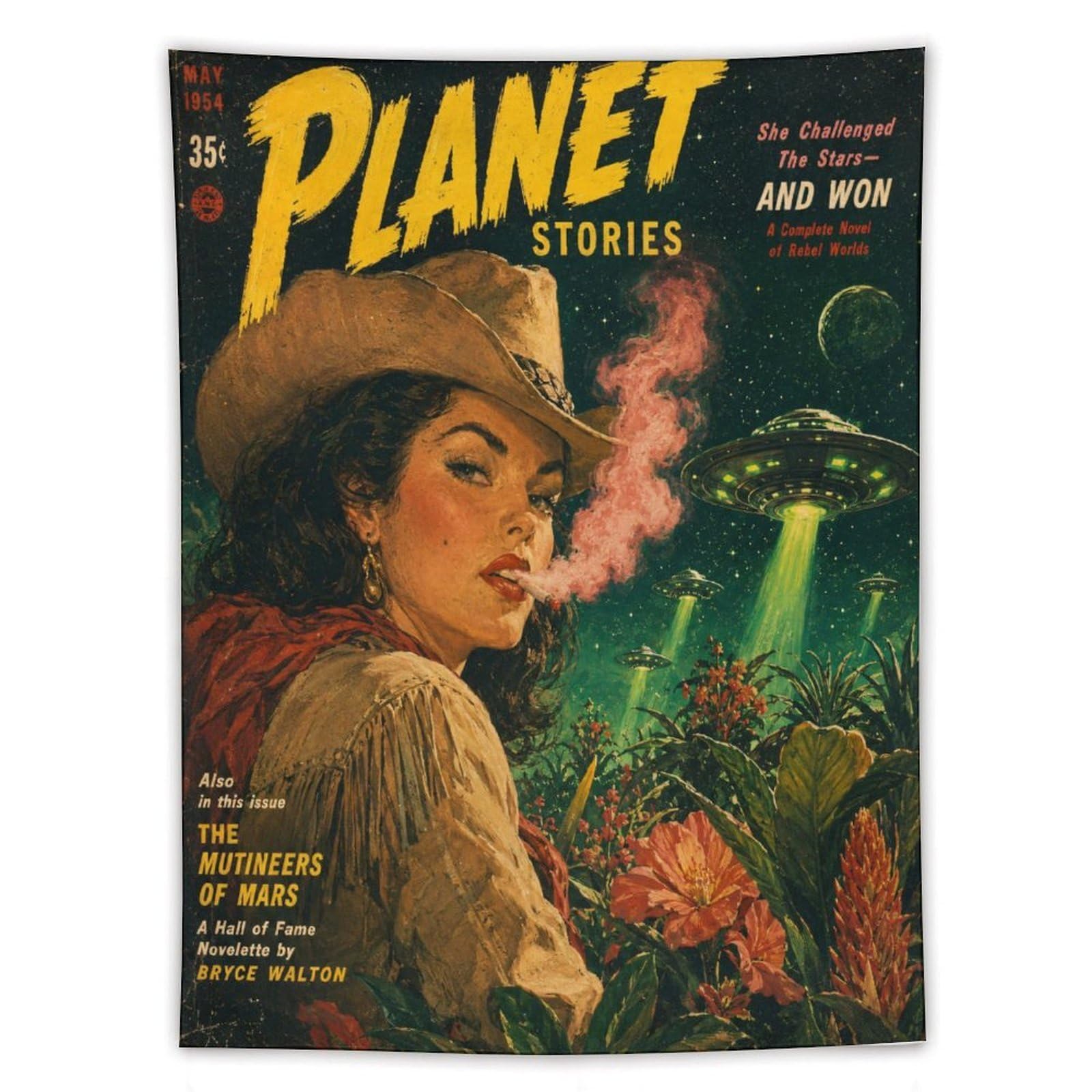 H3B8U2Y5 Cowgirl Planet Stories Wall Tapestry, Vintage Poster, Vintage Pulp