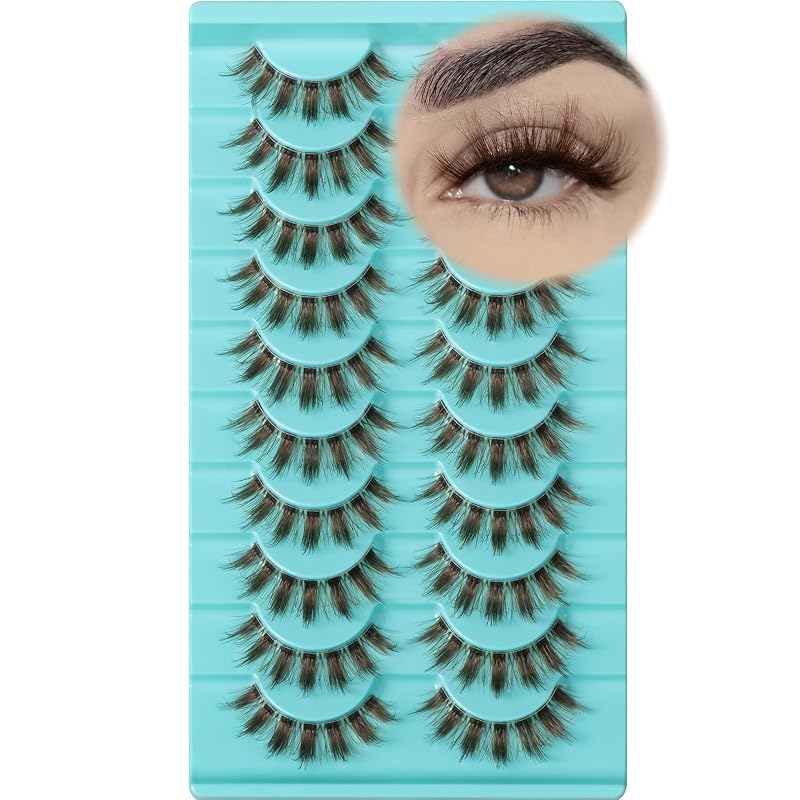 Cílios postiços APCYUST Brown Spiky em fibra sintética, faixa fina, comprimentos de 11 a 17 mm