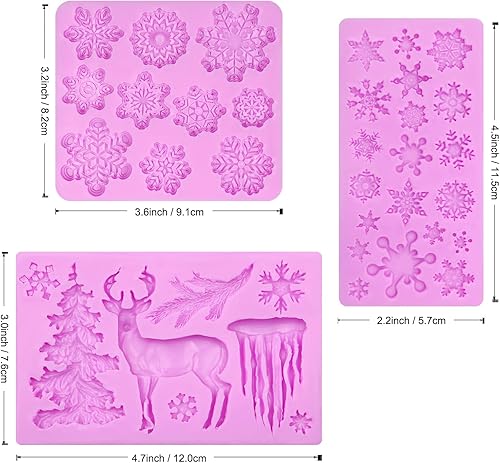 Miniatura 2 de Moldes de silicona de copo de nieve de Navidad, moldes de chocolate con diseño de ciervo, pino, carámbanos, moldes para hornear fondant para