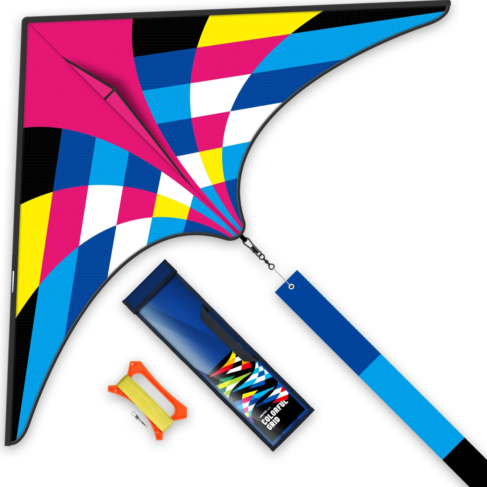 Red Large Delta Kite for Kids & Adults Easy to Fly，Outdoor Fun Kite Glass Rod Gift Sports Adults Summer Children Line Kite Delta for Kids Toy (Colorful Grid - Rose)