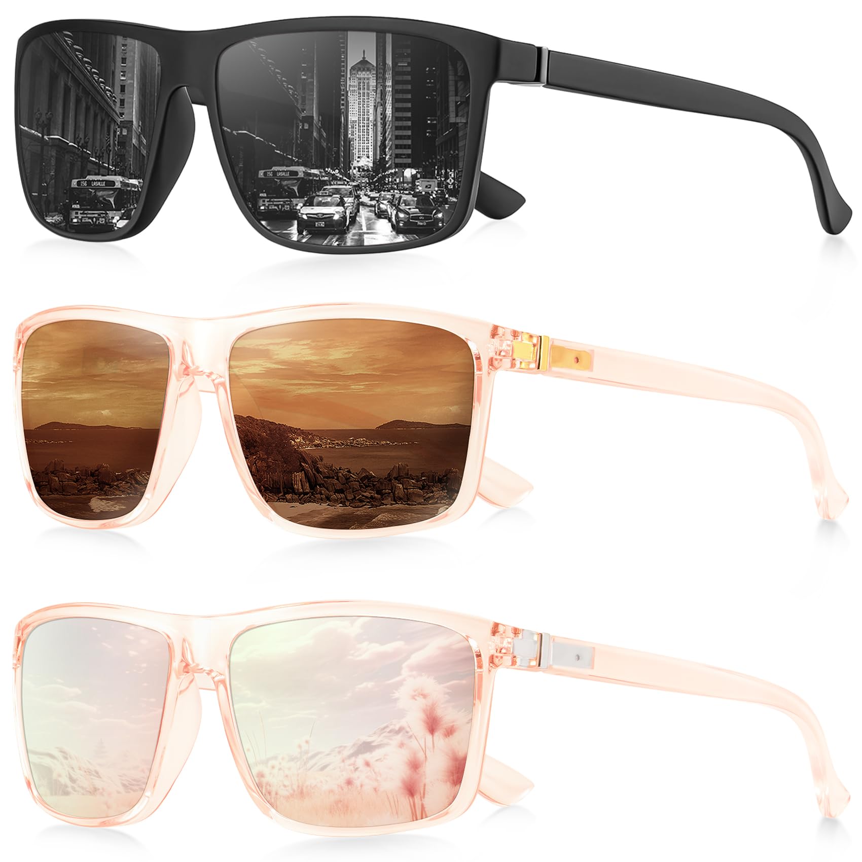 NSSIW Sunglasses Men Polarized Mens-Sunglasses: Classic Sun Glasses with UV400 Protection for Driving Fishing Golf 3 Packs