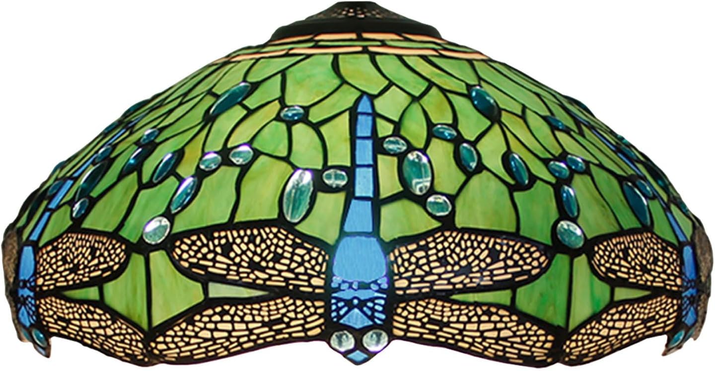 16 Inch Dragonfly Lampshade Replacement Only Tiffany Style Stained Glass Lamp Shade, Vintage Green Light Cover for Table Lamps Pendant Lamps Floor Lights Ceiling Fixture