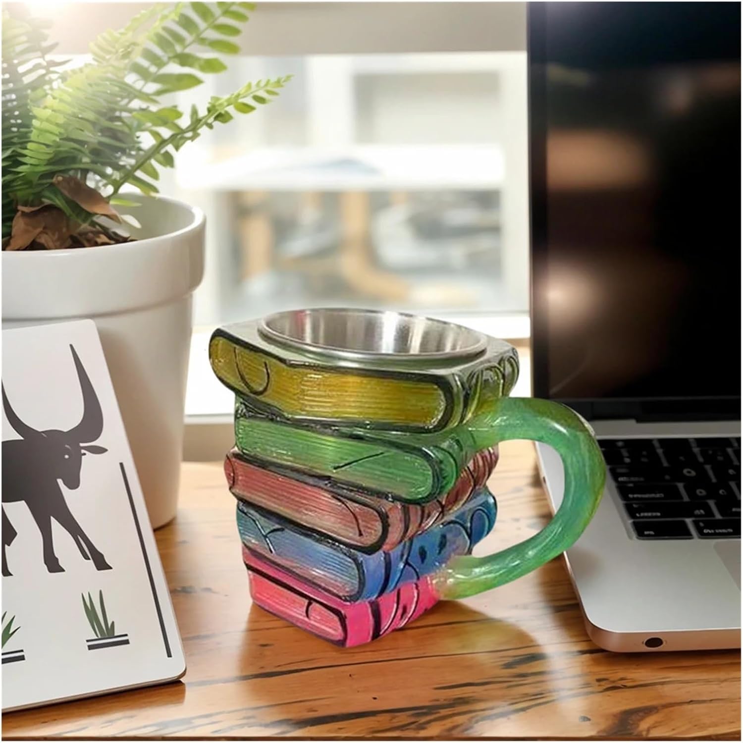 Novelty 3D Painted Books Coffee Mug Stack Cup Creative Drinking Collection Gifts Literature Lovers(Blue)