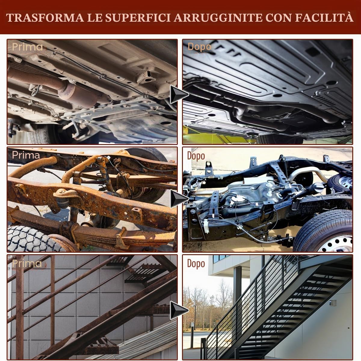 Convertitore di Ruggine con Primer 1000 ml, Vernice Antiruggine 3-in-1 Nera per Metalli - Rimuovi & Converti Ruggine e Rivestimento Antiruggine a Lunga Durata, Vernice Preventiva con Ruggine per Auto