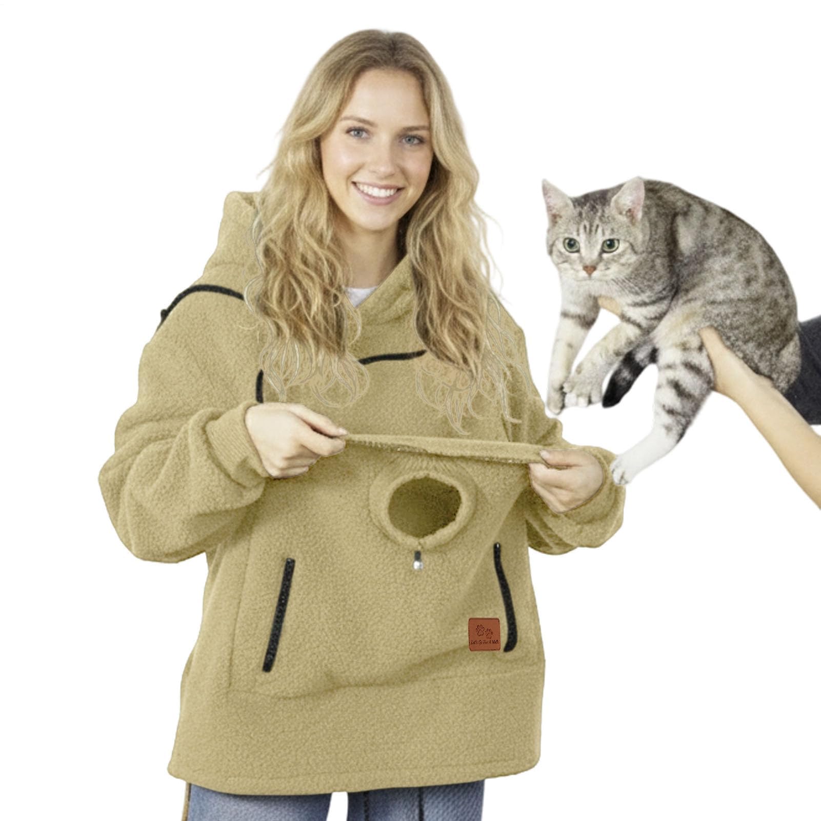 Generico Felpa con Cappuccio for Marsupio for Cani E Gatti con Cerniera, Tasca A Marsupio, Felpa con Cappuccio for Trasportino for Animali, Felpe Calde E Sciolte(Beige,X-Large)