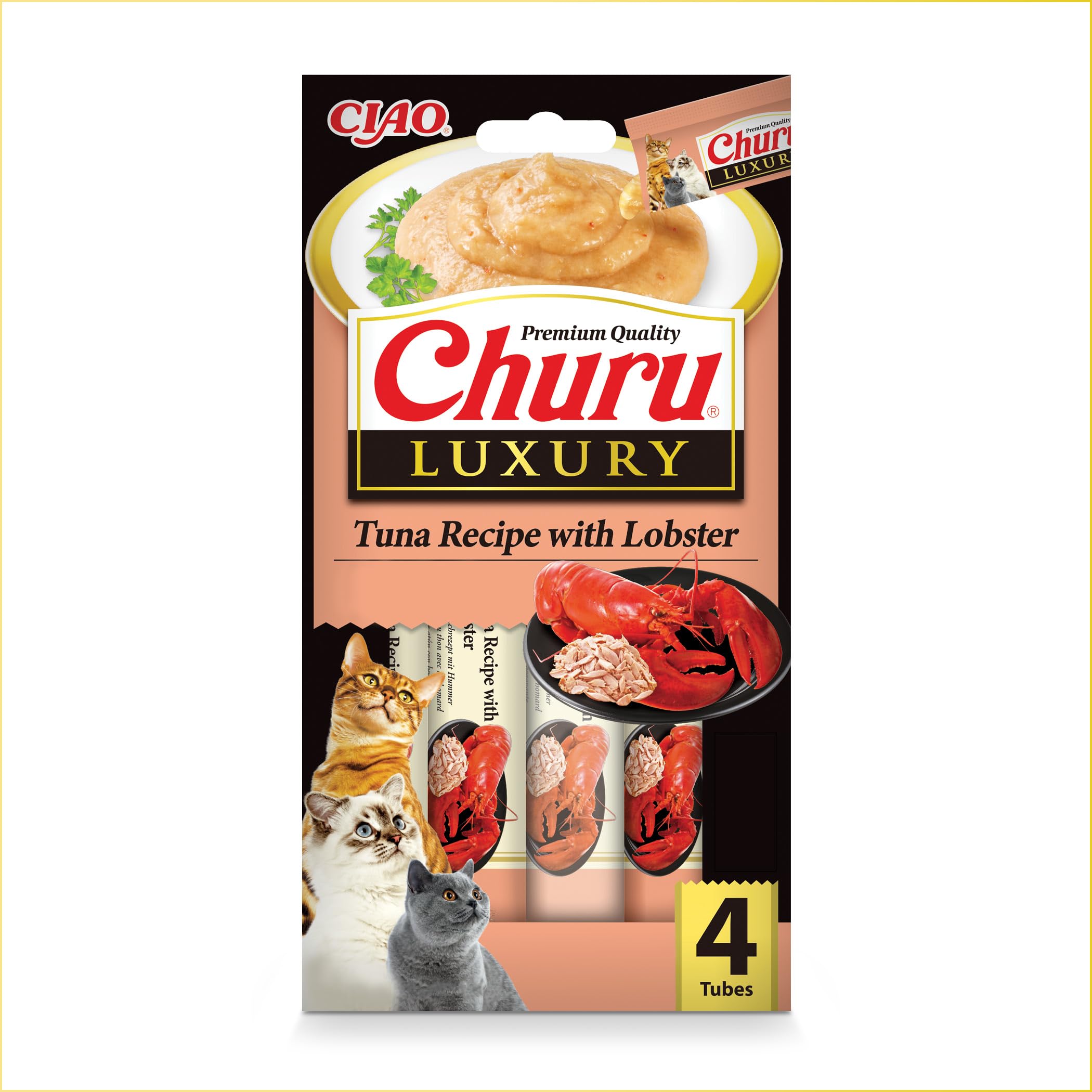 INABA Churu Luxury Cremiger Katzensnack mit Thunfisch und Hummer – 12 Packungen (48 Sticks x 14 g) – leckeres und hochwertiges Katzenfutter – Katzensnack ohne Konservierungsstoffe oder künstliche
