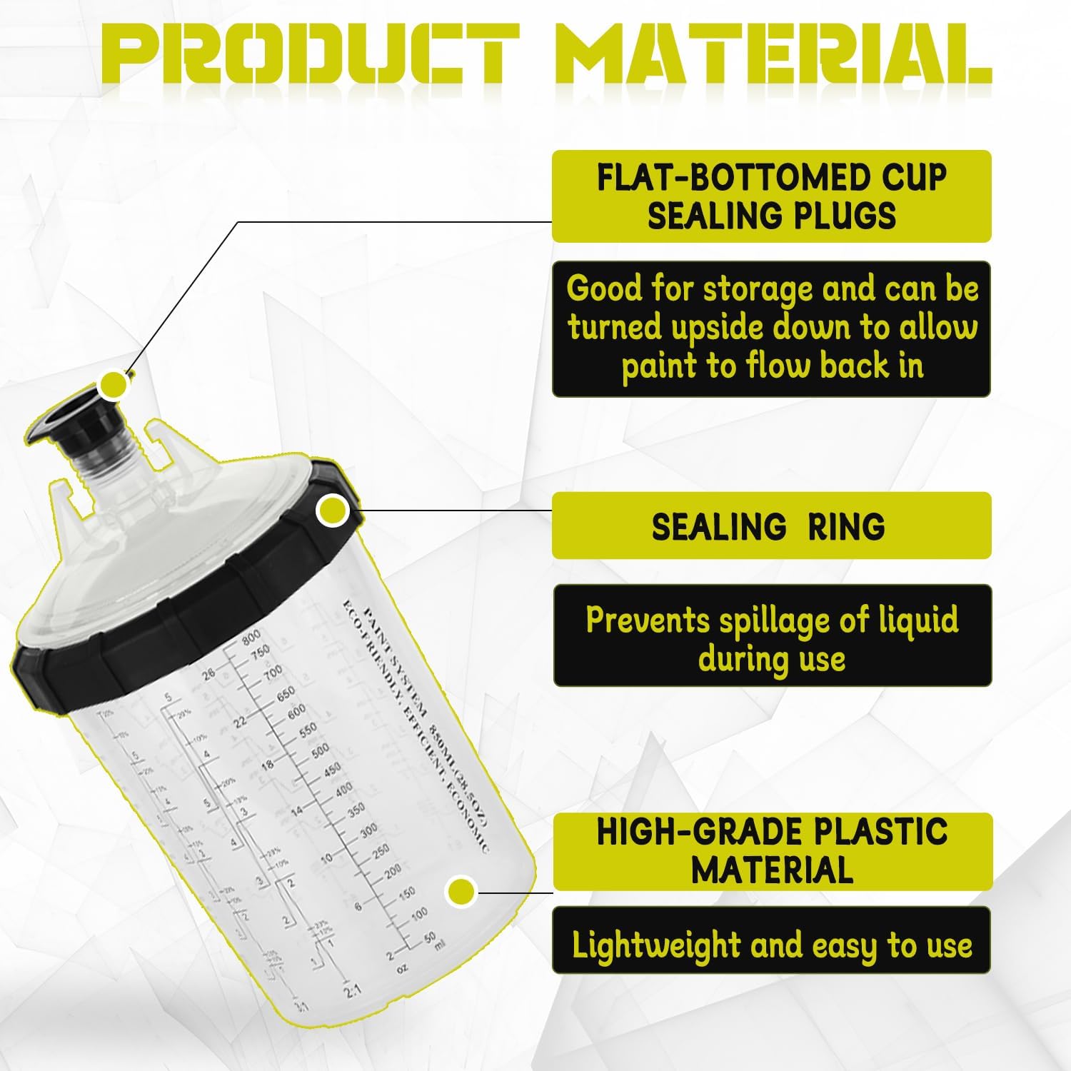 Disposable Paint Spray Gun Cups Liners and Lid System 27 Ounce (800ml)Kit with 45 Cup Liners, 45 Lids with 125 Micron Strainer, 10 Plugs and 1 Hard Cup with Retainer Ring for Primers, Coatings.