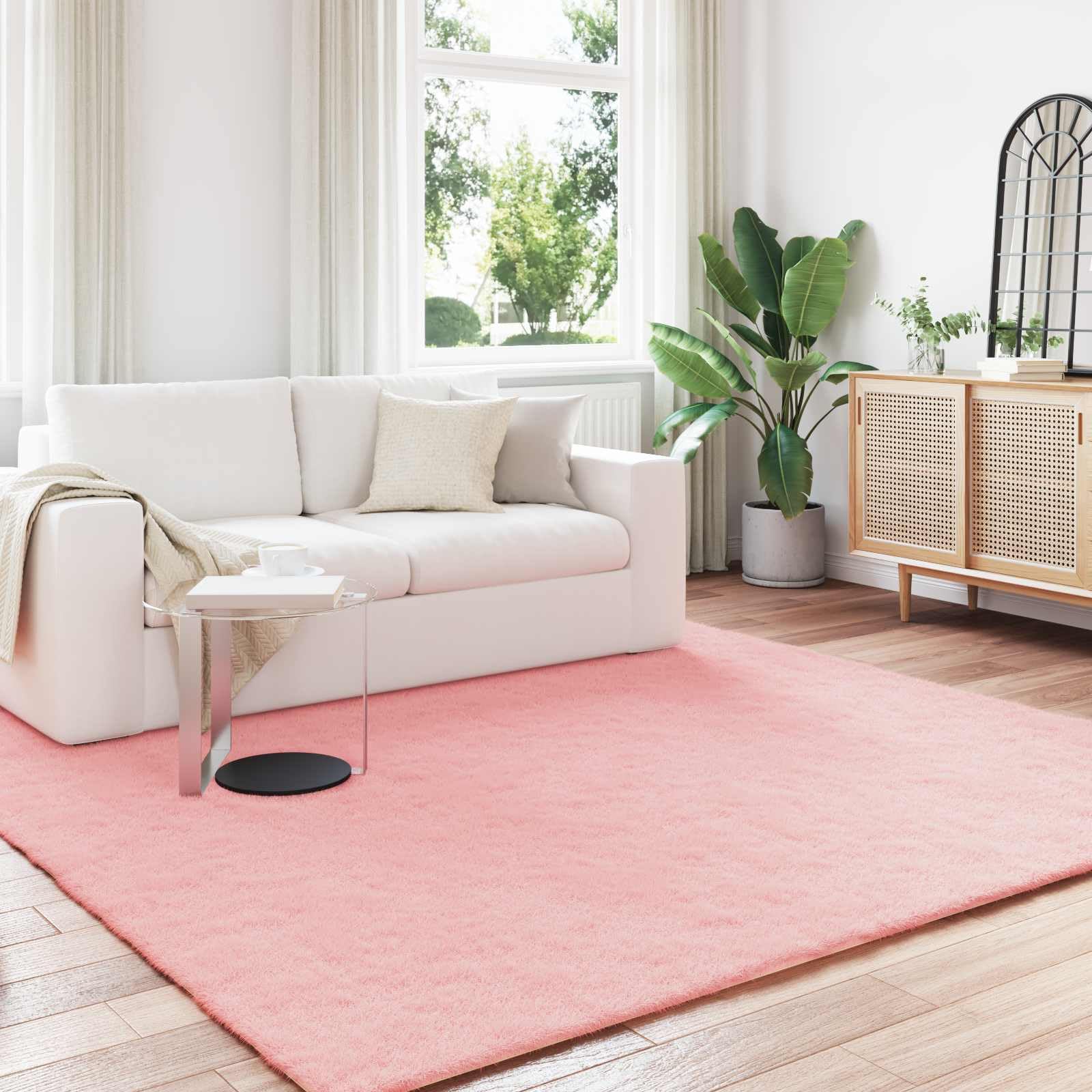 ZQQLVOO Faux Rabbit Fur Rug Olite Pink 240 x 240 cm Polyester Plush Ultra Soft Modern Minimalist Floor Mat for Living Room Bedroom Winter Decor