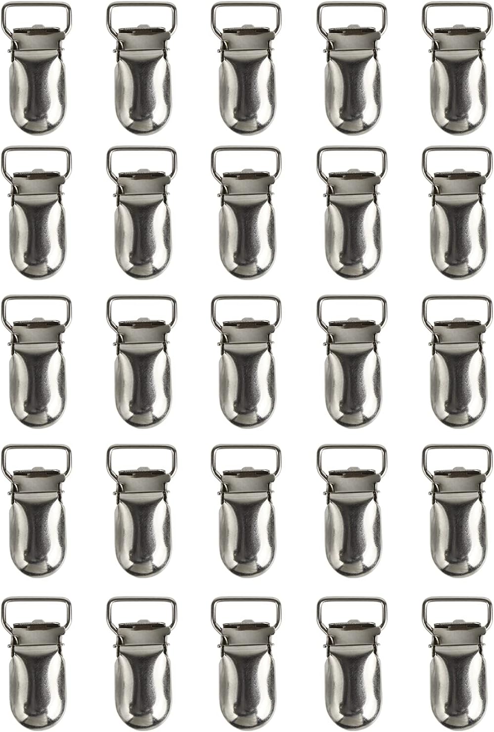 Andux 25 Pcs Pacifier Suspender Clips for Making Pacifier Holders Bib Clips Toy Holder Silver YJK-02 (1.5 cm, Round Head)