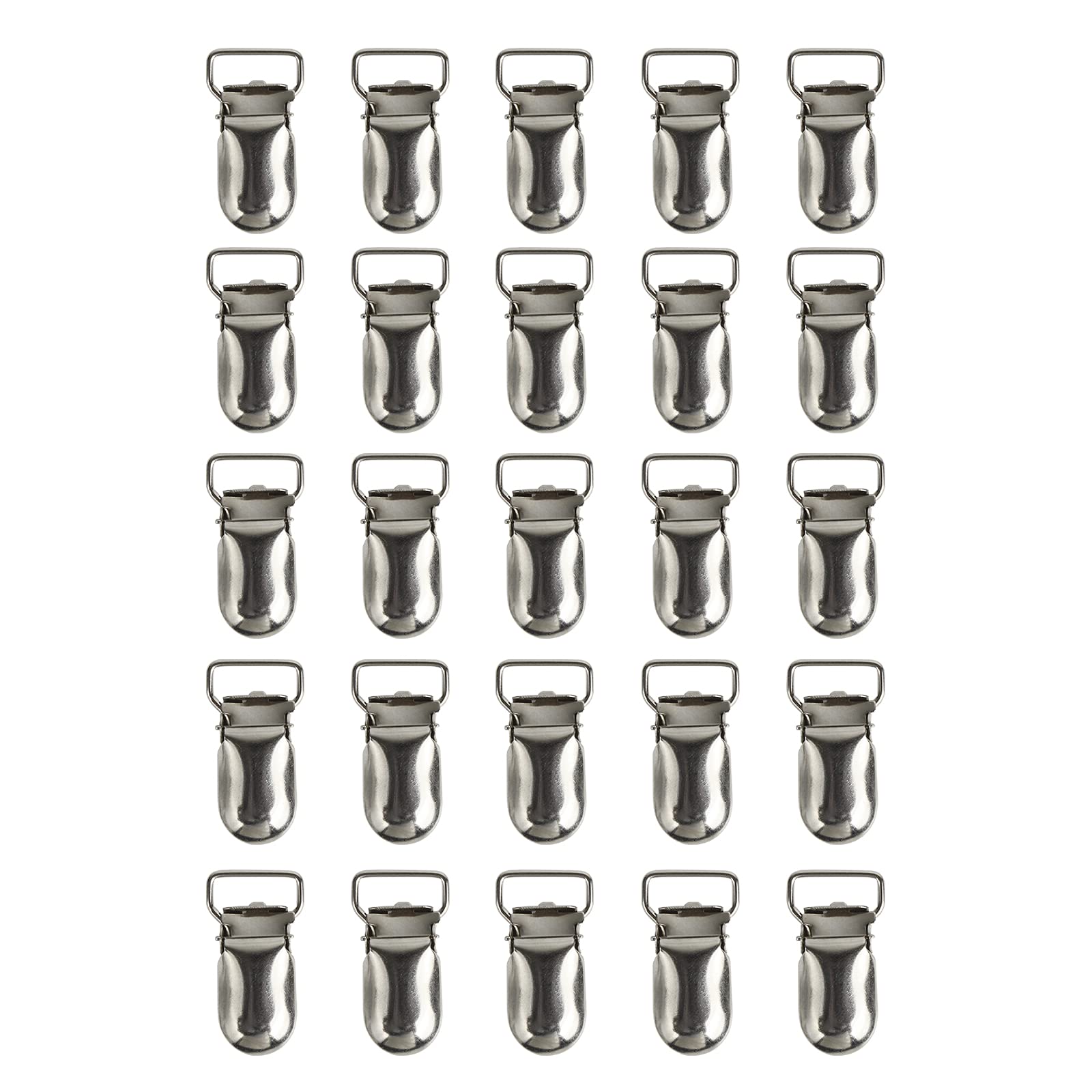 Andux 25 Pcs Pacifier Suspender Clips for Making Pacifier Holders Bib Clips Toy Holder Silver YJK-02 (1.5 cm, Round Head)