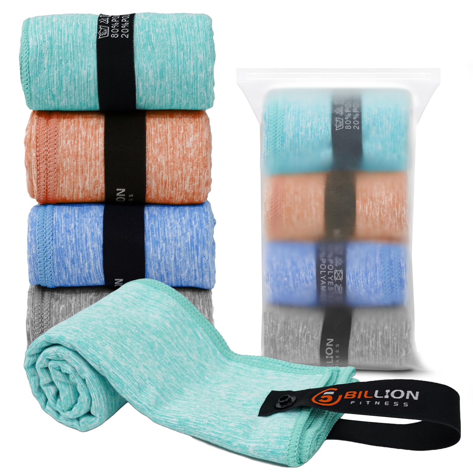 Dellyy 4 Serviettes Microfibre 80x30 Cm – Séchage Rapide, Fraîcheur Instantanée – Sport, Voyage, Plage – Avec Housses Silicone