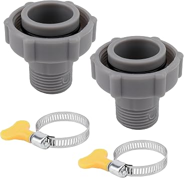 Above Ground Pool Drain Adapter for Coleman1.5" ID Pool Bottom Connection | 1" OD x 3/4" Internal Thread Adapter to Garden Hose with Hose Clamps 2 Pack
