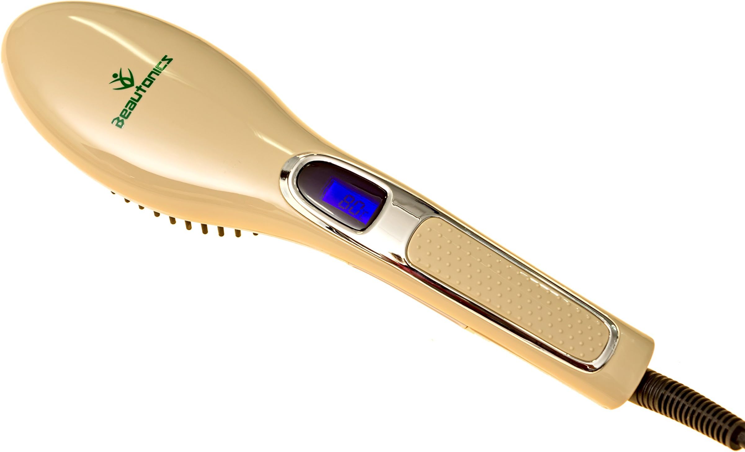 Advanced Hair Straightening Brush - New 2016 - Safest Anti Scald, Anti Static Protection - Most Effective And Rapid Heating, Styling - Massage Irons, Detangling Brush Straightener - Gold