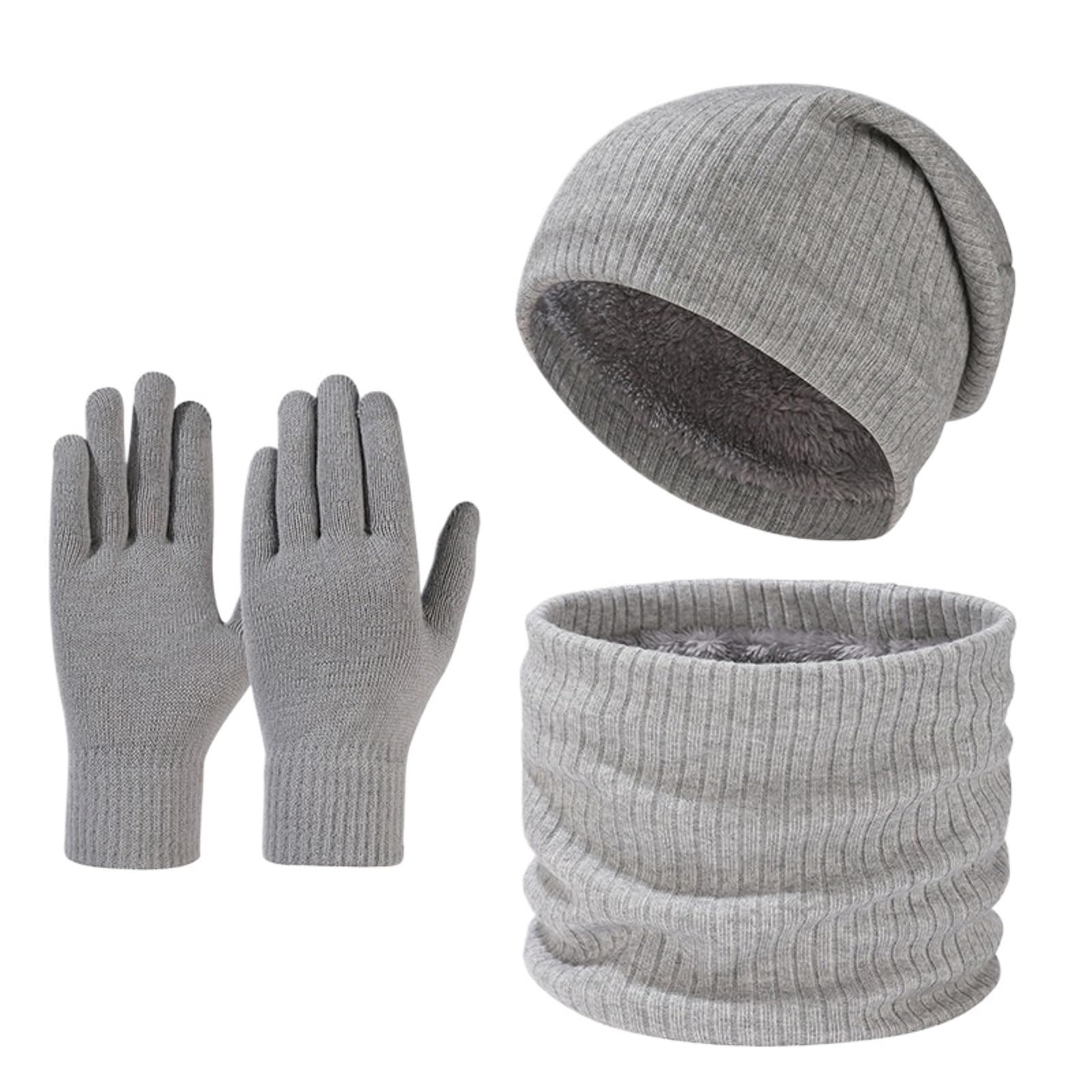 Czapka Szalik RęKawiczki Zimowy, Ciepły, Dzianinowy Komplet Składający Się Z 3 Elementów: Czapki, Szalika I Rękawiczek Zestaw(Grey)
