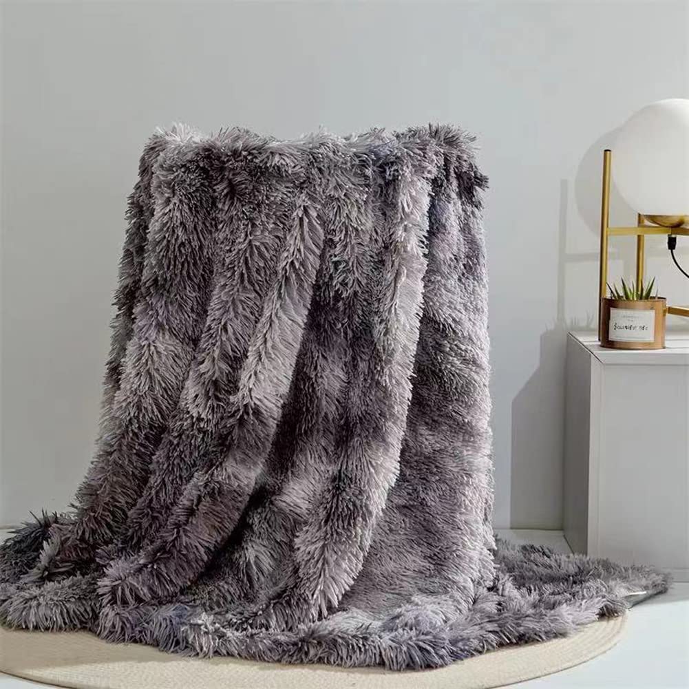 Zangge Bedding Long Hair Shaggy Throw Blanket Faux Fur Super Soft Long Pile Plush Double Layer Bed Blanket for Bed Sofa Couch Office Grey 130cmx160cm