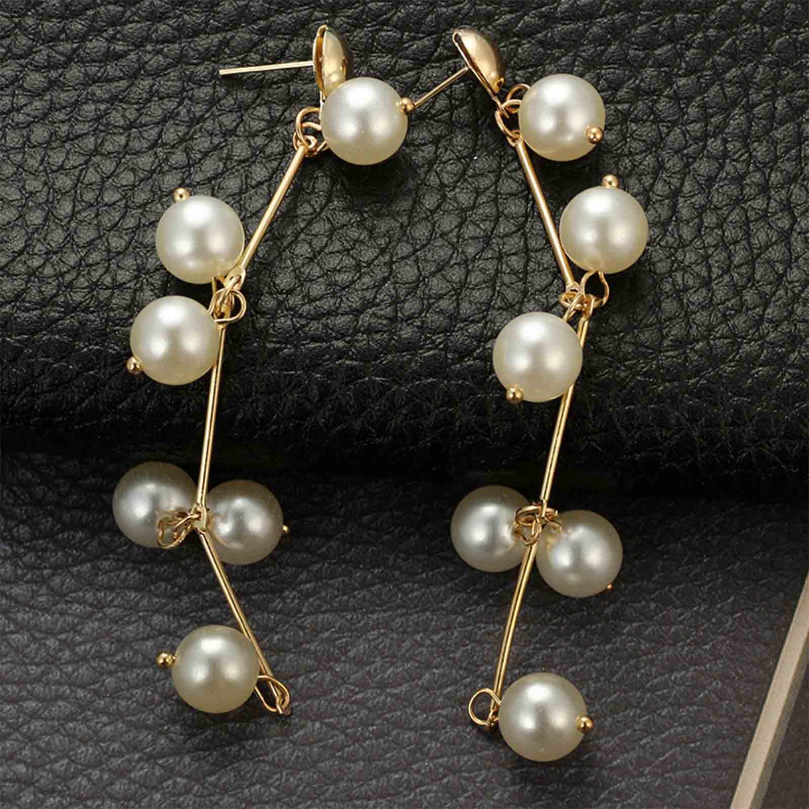 Yienate Lunga Perla Nappe Goccia Orecchini Cluster Lampadario Perle Penzolare Orecchini D'oro Minuscola Perla Catena Orecchini Dichiarazione Nuziale Perla Orecchini Gioielli Per Le Donne Ragazze
