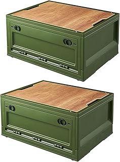 RMAN® Juego de 2 Cajas Almacenaje Plastico Caja Plegable con Tapa para Camping, Cajas Almacenaje Plastico con Ruedas Multifuncionales Mueble Camper para Maletero de Coche, Campismo, 38 L - Verde