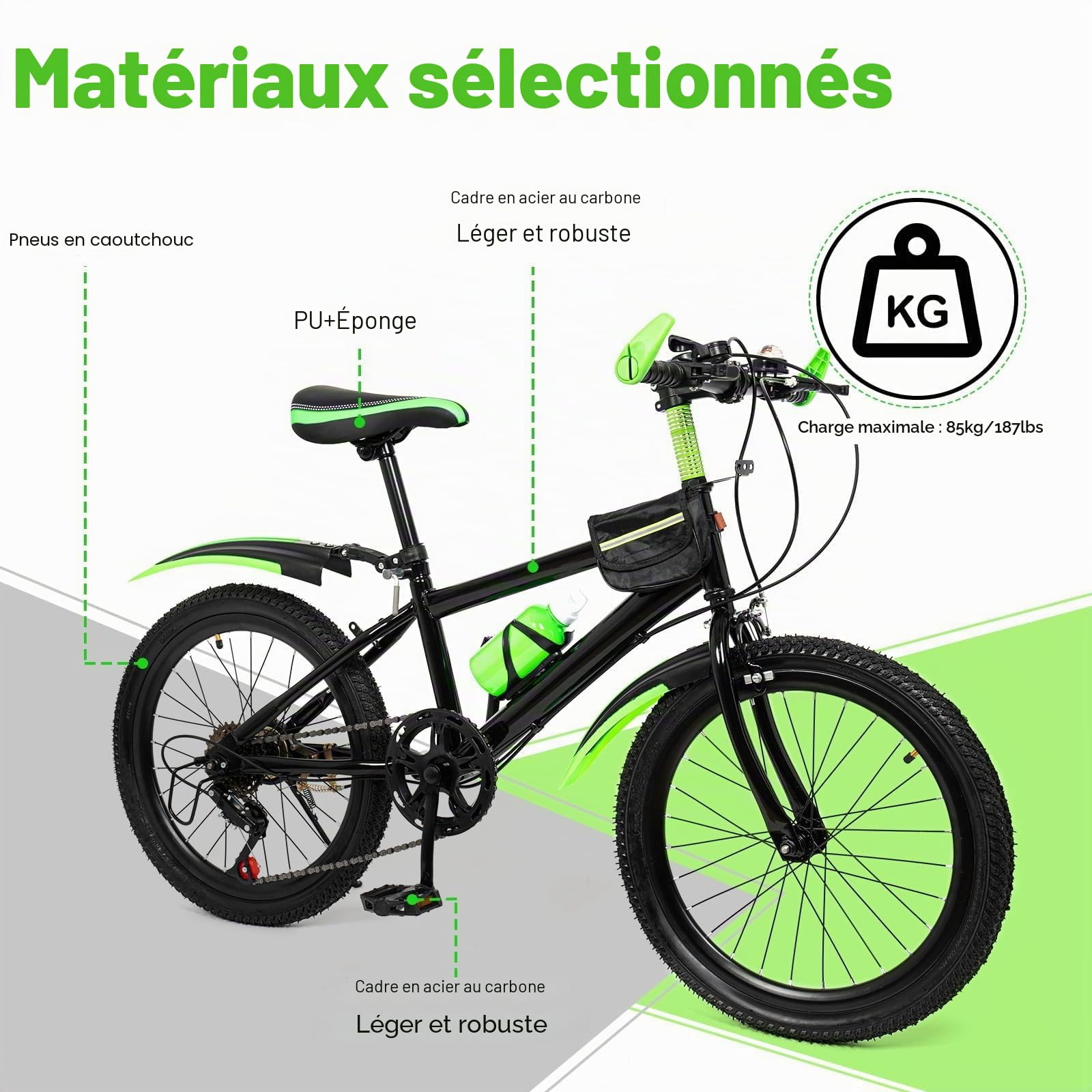 VTT 20 Pouces,vélo Enfant,vélo de Ville à 7 Vitesses avec Garde,Suspension et capacité de Charge jusqu'à 85 kg