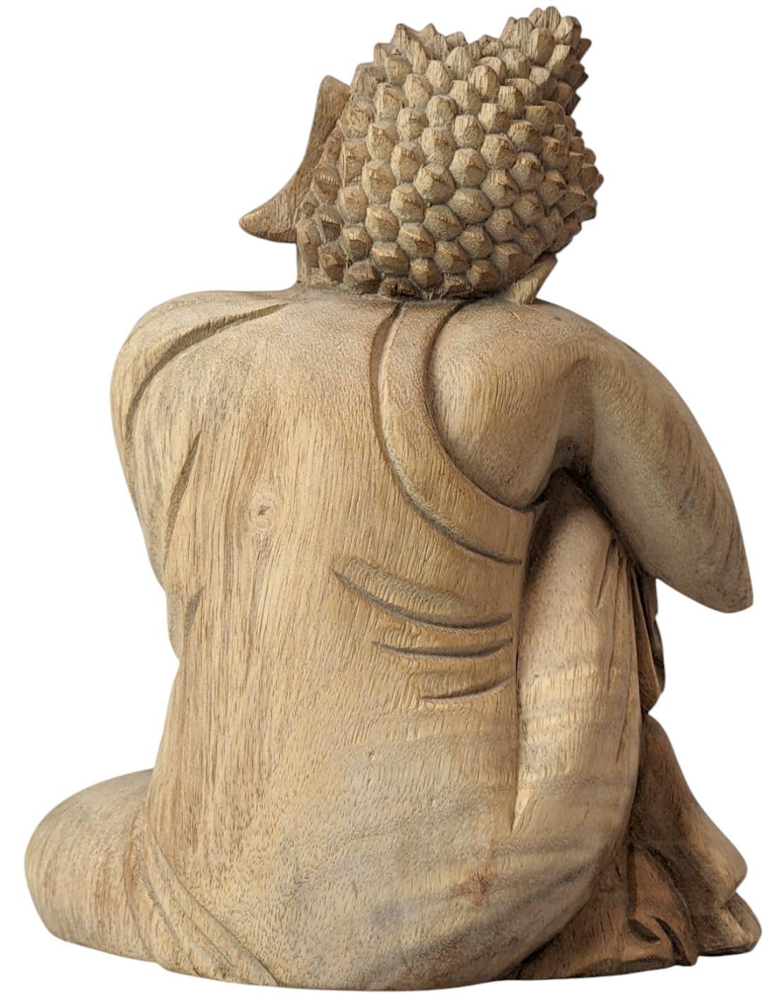 Artisanal Statuetta Buddha pensatore 20 cm Scultura in legno naturale