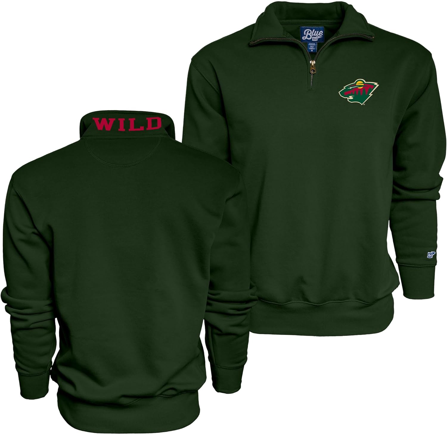 Blue 84 NHL Officially Licensed Quarter Zip Sweatshirt Twill Embroidery Neck Logo