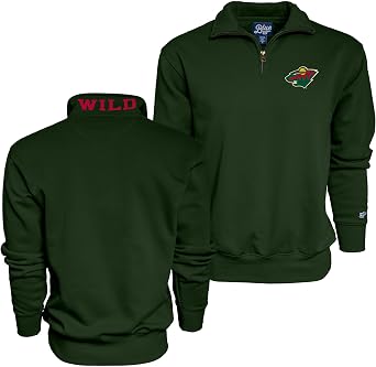Blue 84 NHL Officially Licensed Quarter Zip Sweatshirt Twill Embroidery Neck Logo