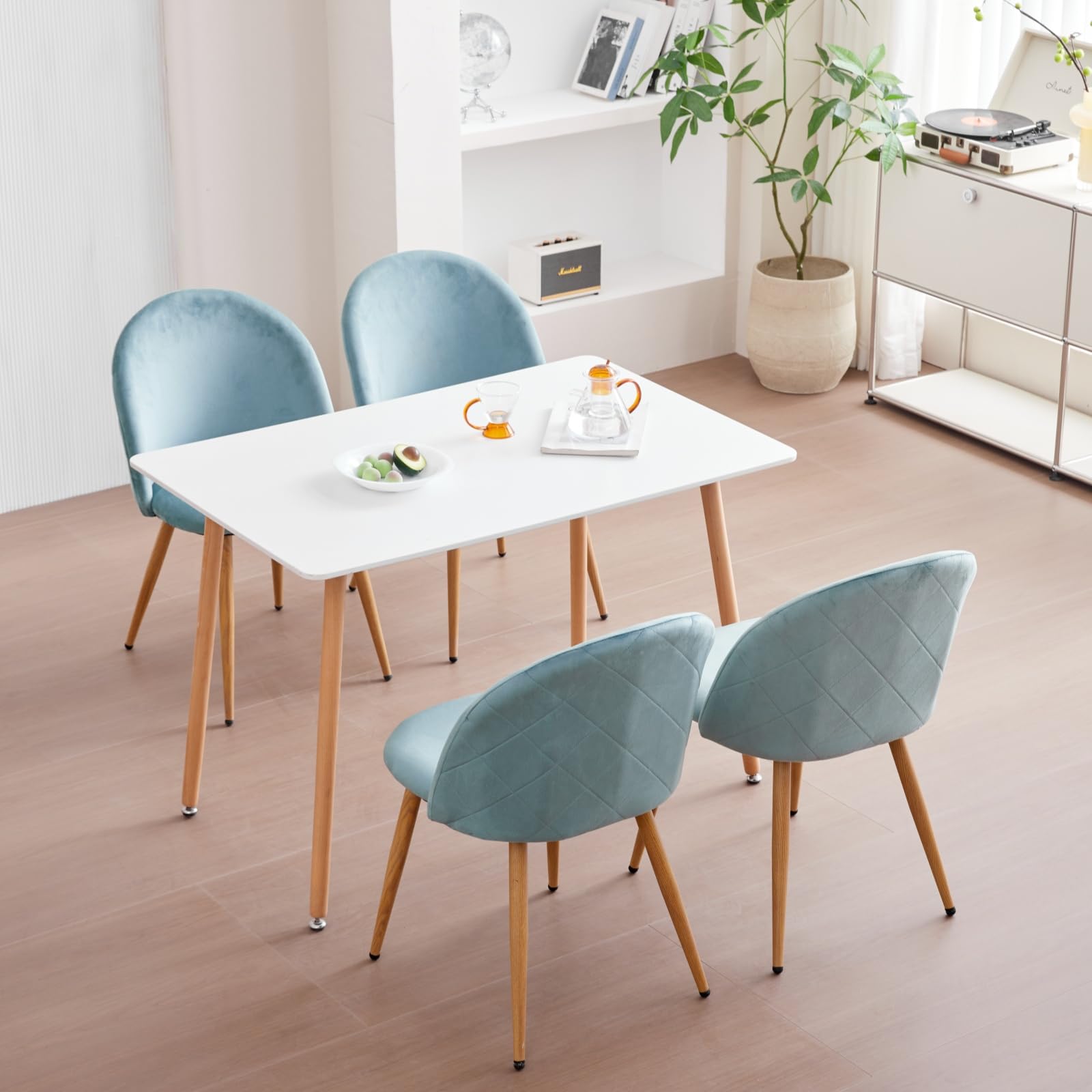 Pack de 6 Silla de Comedor, Sillas de Cocina de Terciopelo Suave con Soporte de Patas de Metal, Silla de Comedor Moderna con Almohadilla Protectora Ajustable - Verde
