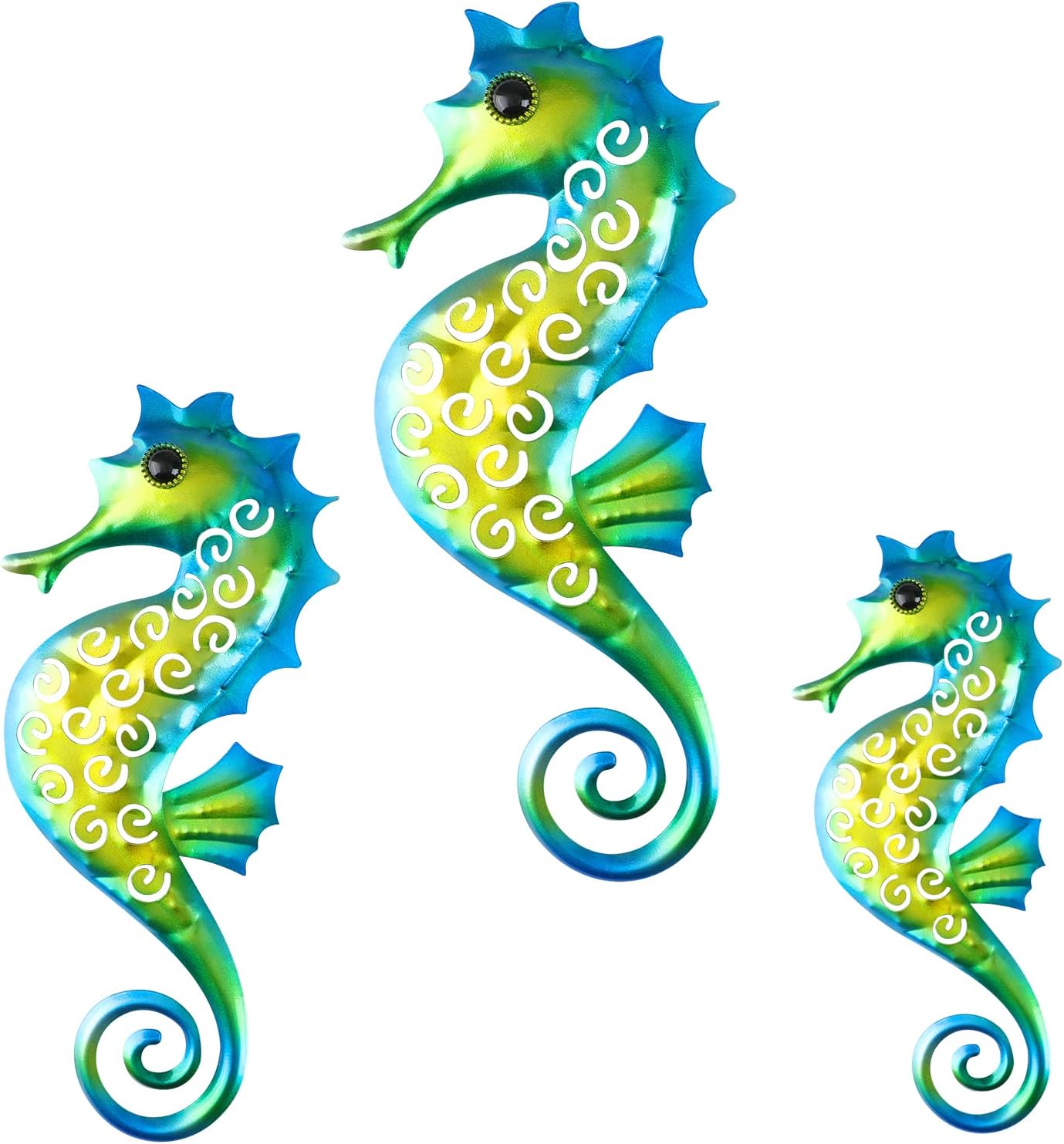 FLHJYF Metal Seahorse for Beach Sea Decor, Seahorse Wall Art Decor,Decoration for Bathroom Bedroom Fence Home Indoor Outdoor 3 Pack