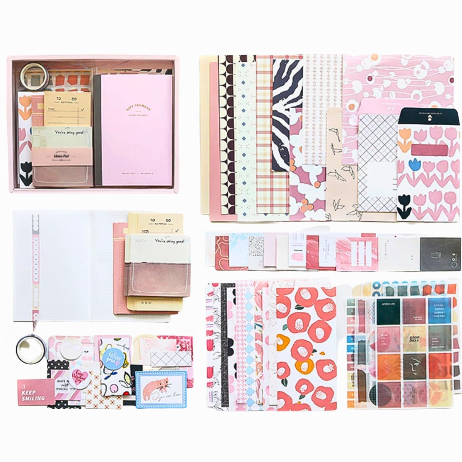 yifely Paper Vintage Aesthetic Scrapbook Kit Scrapbooking Supplies Kit with Bullet Junk Journal,Stationery,A6 Grid Notebook with Graph Ruled Page DIY Journaling Gift for (Warm Greetings, Pink)