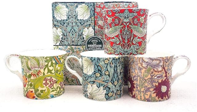 CHINA CAVE SET OF 4 WILLIAM MORRIS NEW MUGS GIFT BOXED FREE UK DELIVERY