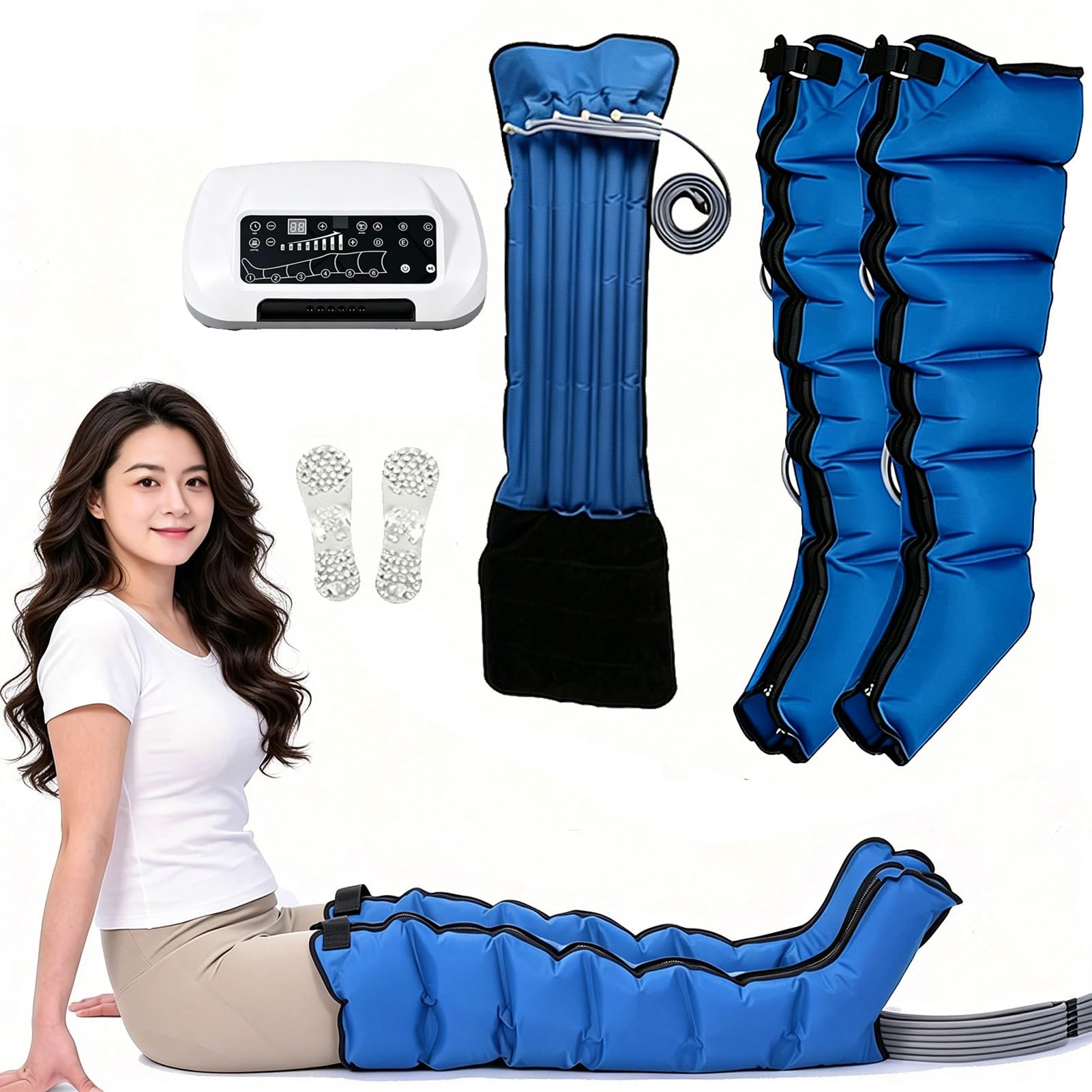 Joyfitness Leg Massager, Compression Boots, 6-Cavity Lymphatic Drainage Pressotherapy Machine with Wireless Control, Pressure Sensor, Auto Exhaust, Relieves Swelling and Fatigue