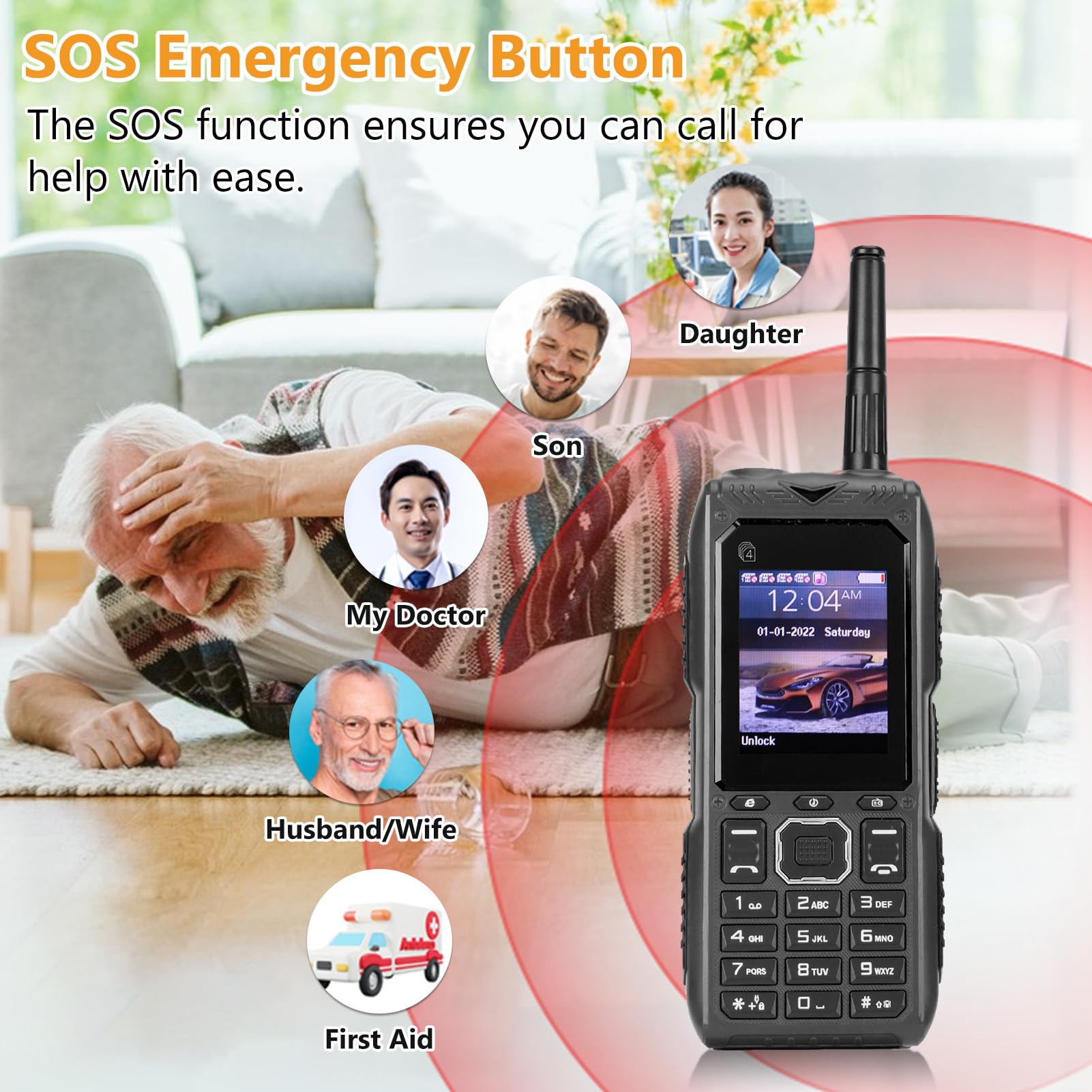 Telefono Cellulare 4G a Bottone Grande, Voce Forte, Schermo HD, Batteria di Grande capacità, Antenna Multifunzione, Staccabile, Funzione Power Bank, Funzione SOS (BLACK)