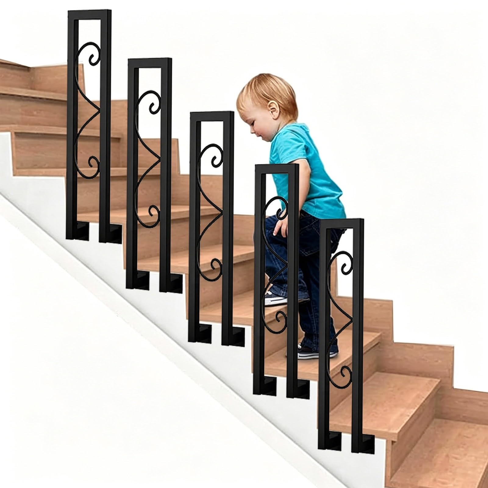 Outdoor Stair Railing Handrail Picket Fits 1 Steps, Wrought Iron U-Shaped Stair Hand Rail Side Mount Banister Handrail Guardrail Kit for Loft Villa Corridor(100cm/39in)