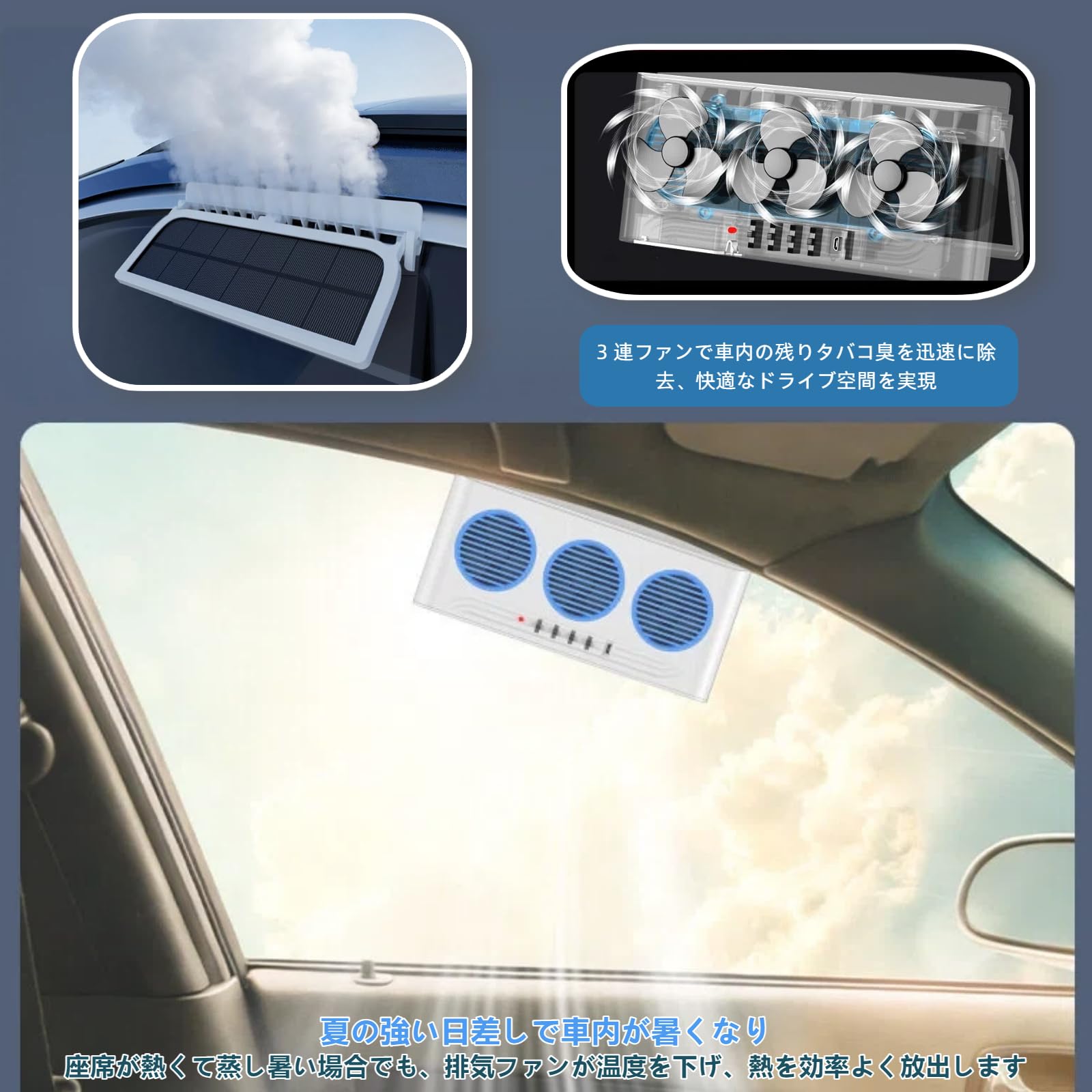 DURASIKO 車用 換気扇 クーラー 車用排気ファン ソーラー充電 USB 車用扇風機 太陽光パネル搭載 爆闪警示灯付き 蓄電双モード 車用 サーキュレーター窓用換気扇 換気ファン 排熱 カー用品