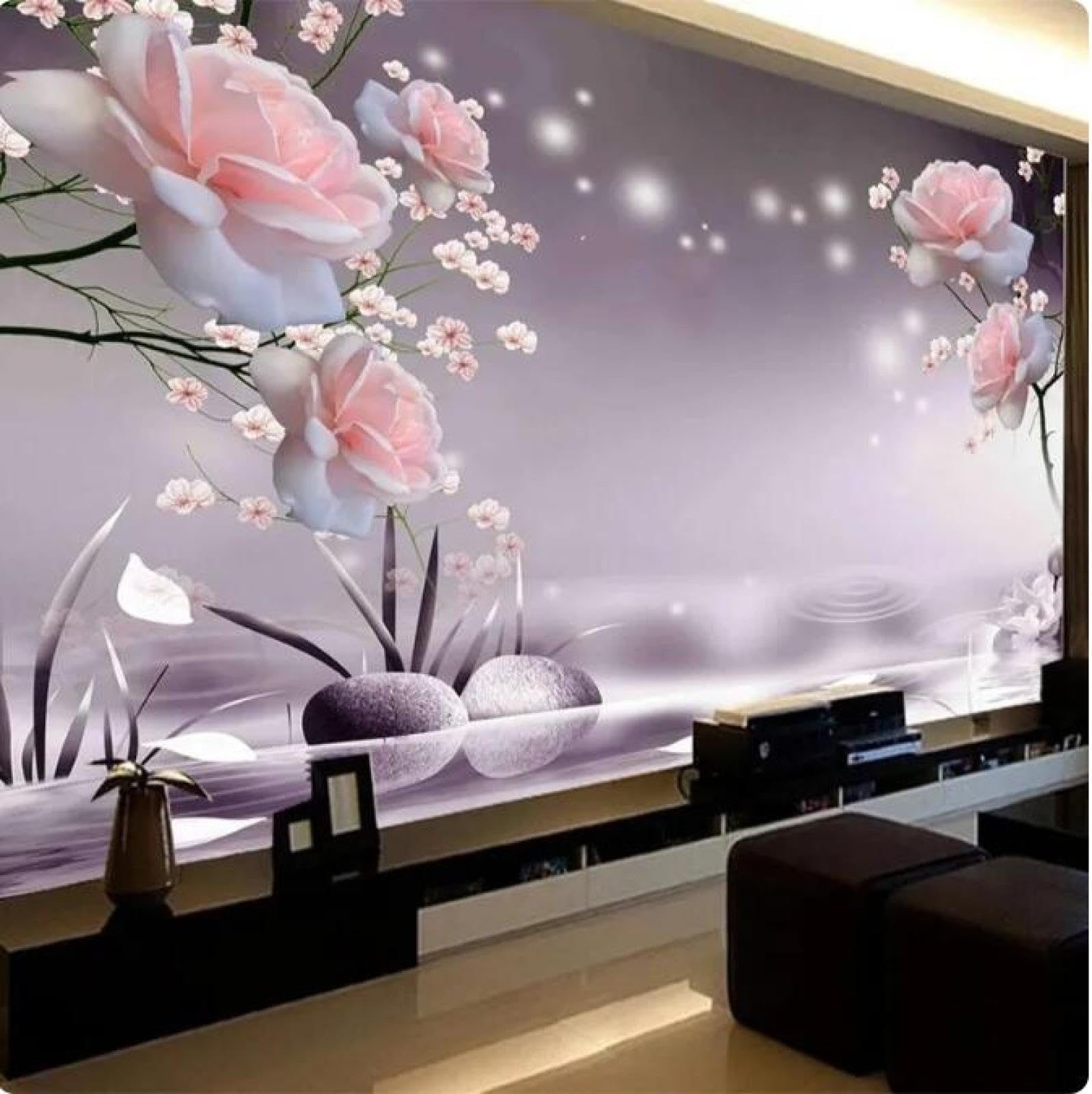 Carta da parati 3D Carta da parati con fiori di rosa Carta da parati Soggiorno TV Divano Camera da letto Decorazioni per la casa romantiche * 300 cm x 210 cm (118,1x82,7 pollici)