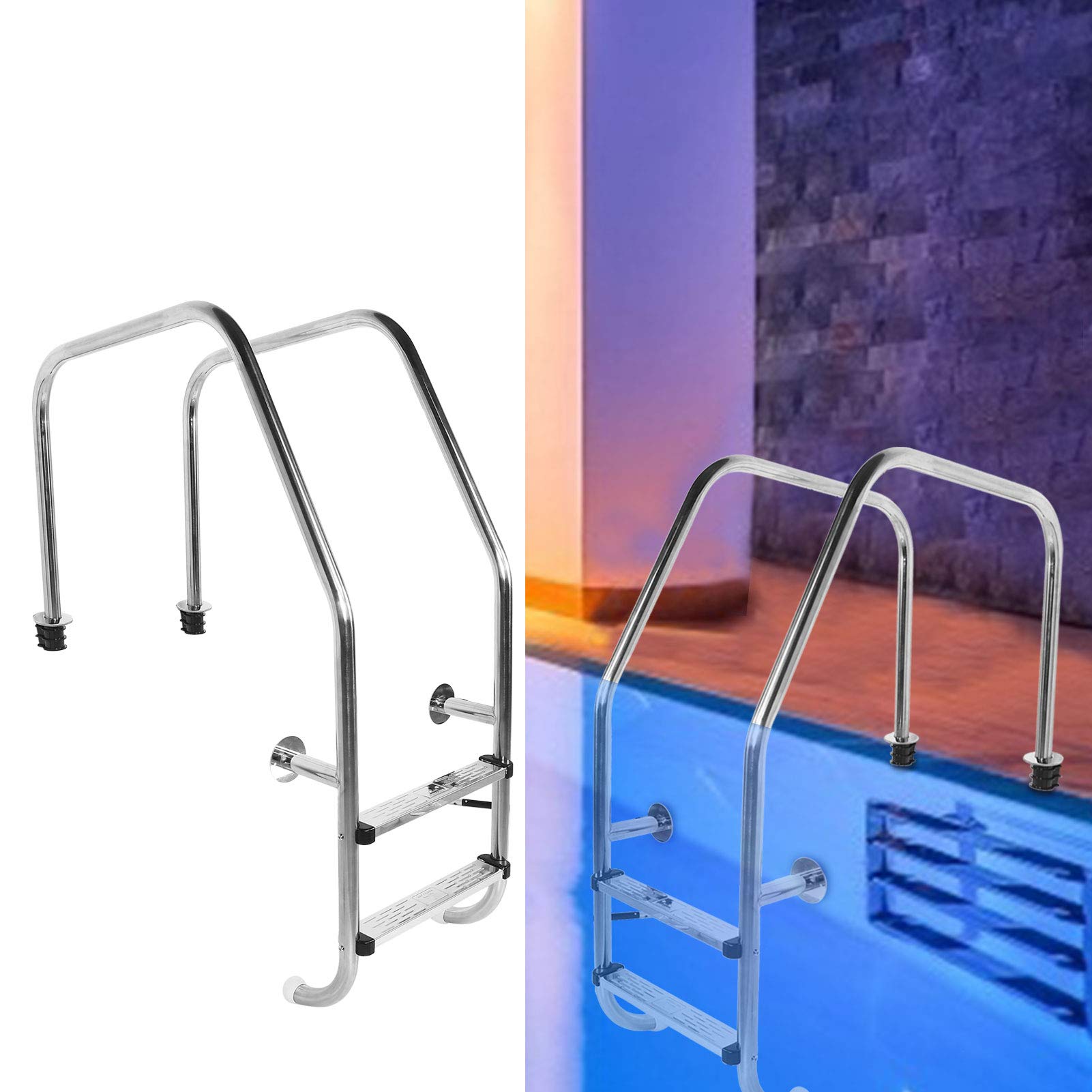 Escaleras de Seguridad para Piscinas Antideslizantes de Acero Inoxidable 304 con 2 Pedales, Dispositivos de fijación para Accesorios para Piscinas enterradas al Lado de la Piscina