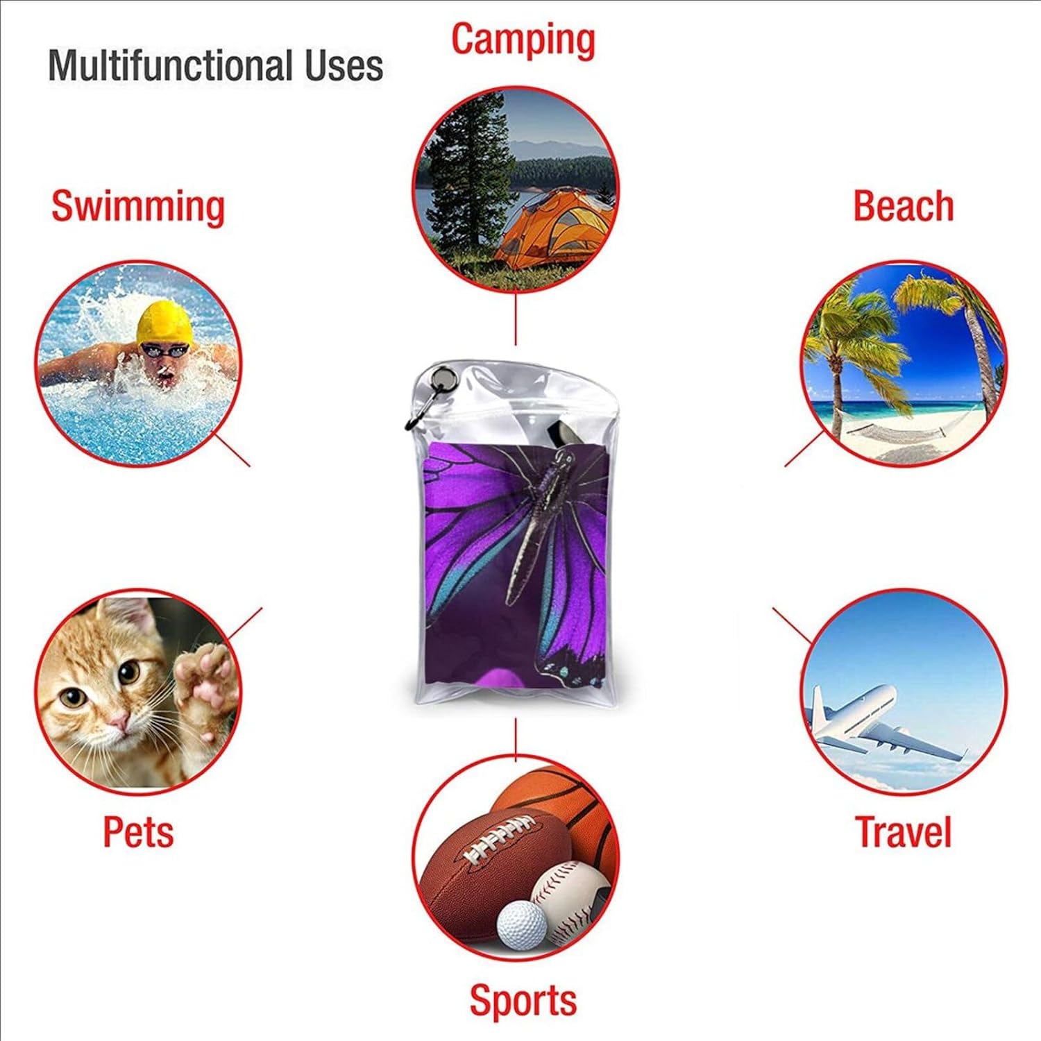 KHiry Microfiber Towel Beach Towels Purple Butterfly Quick Dry Towel Soft Lightweight Travel Towels Absorbent Large Easy Pack Travel Things Beach Blanket for Gym Sports Swimming