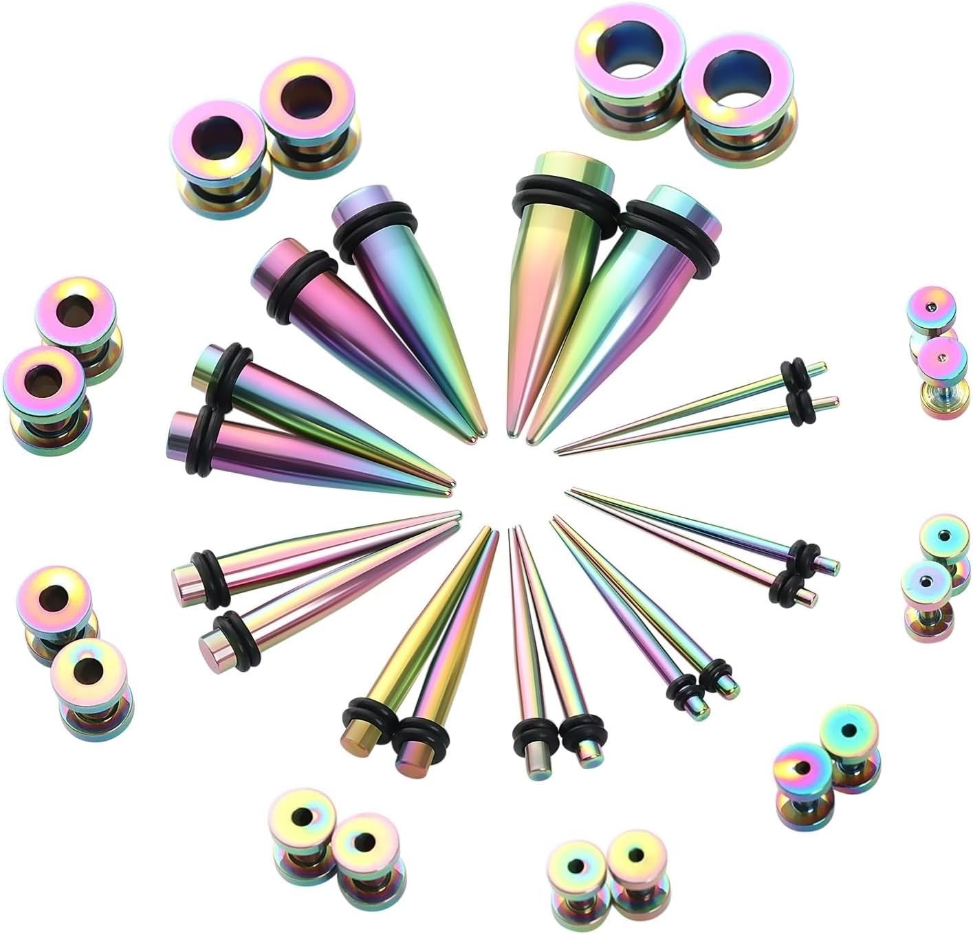 14g-00g Tunnel Plug Earrings for Men, Ear Gauges for Women Stainless Steel Taper and Tunnels Set Screw Back Body Piercing Jewelry for Ears 36pcs