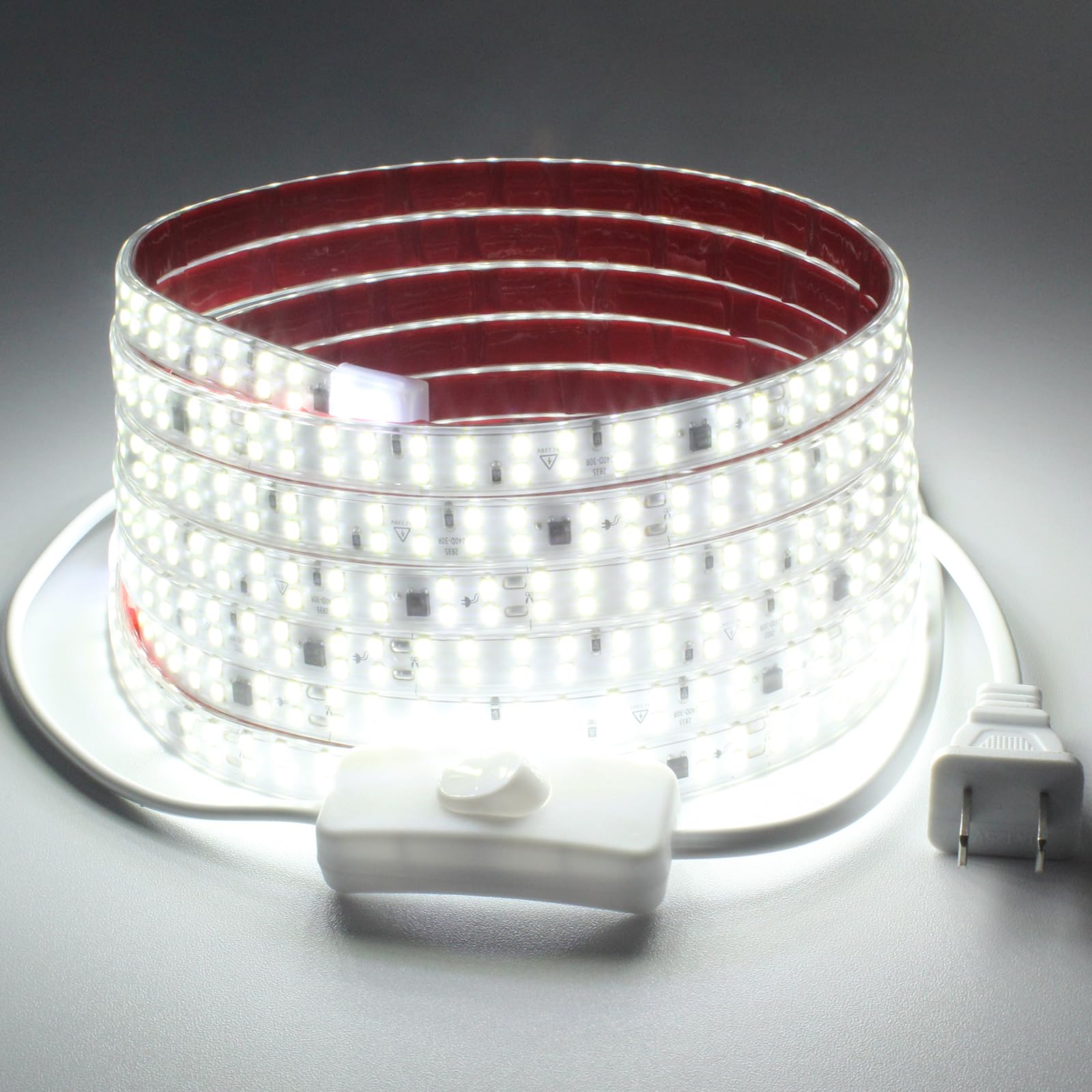 pcning IP65 Impermeabile Strip LED Adesiva 220V 3M 2835 240 leds/m Flessibile Striscia Bianco Freddo 6000K, Strisce LED 220 Volt da Esterno 3 Metri (Bianco Freddo, 3M)