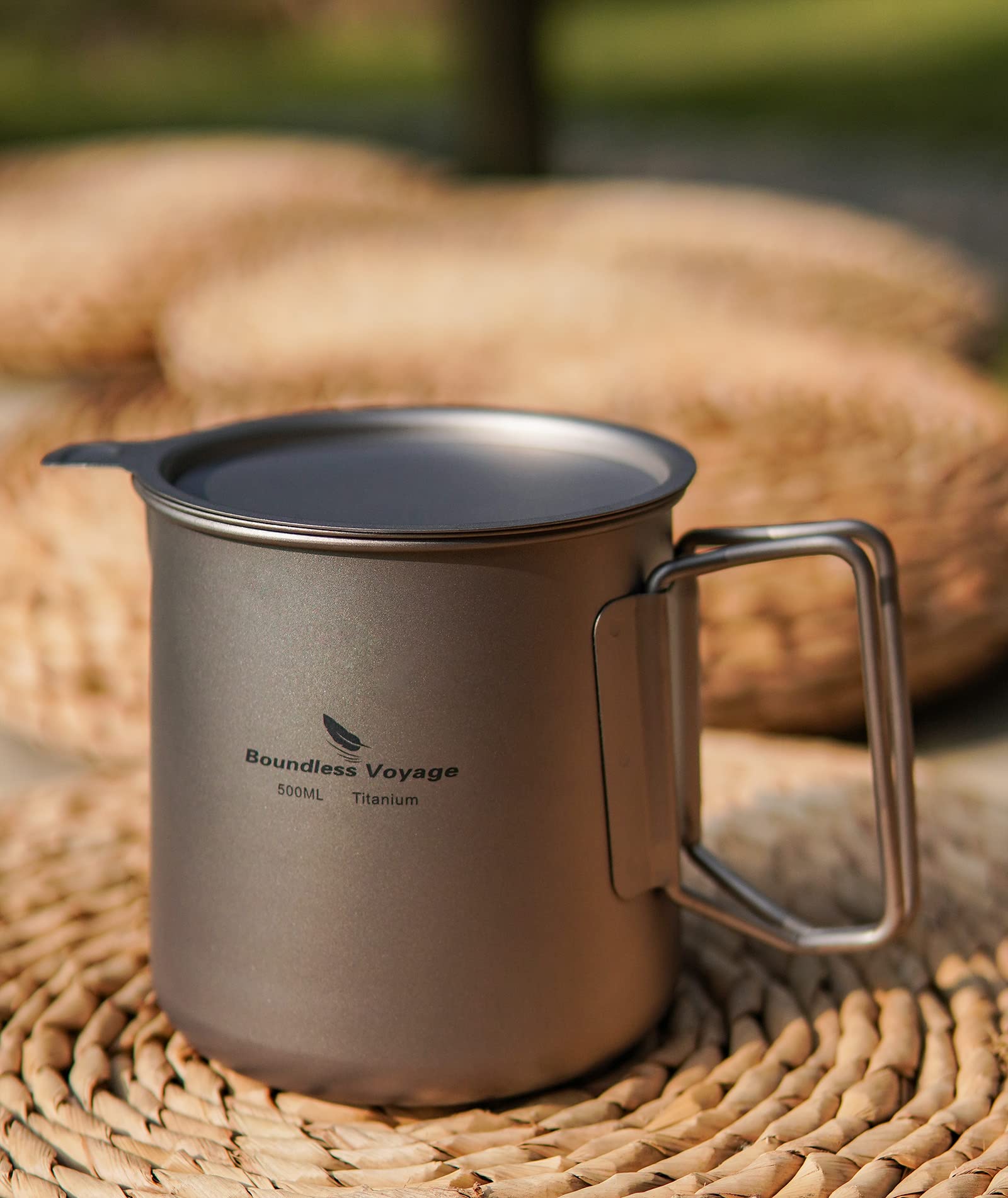 iBasingo Tytanowy garnek do herbaty 500 ml kubek do herbaty z filtrem i pokrywką jednowarstwowy kubek do kawy outdoor kemping zestaw przenośny lekki turystyczny naczynia do picia Ti3125D