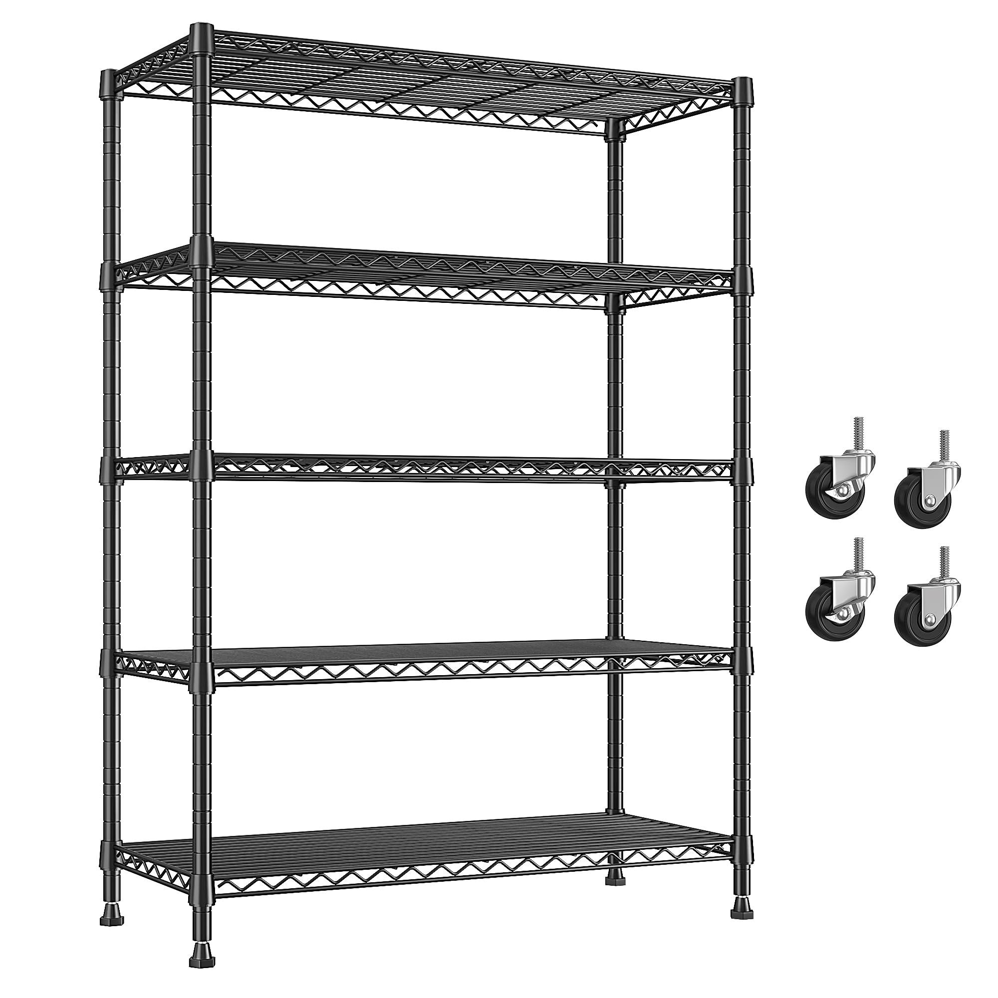 REIBII 1653LBS Storage Shelves with Wheels,76.1" H Metal Shelving 5-Tire Adjustable Wire Shelving Pantry Shelves for Garage Shelving, Pantry, Kitchen, Closet, Commercial,15.7" D x 35.4" Wx76.1 H